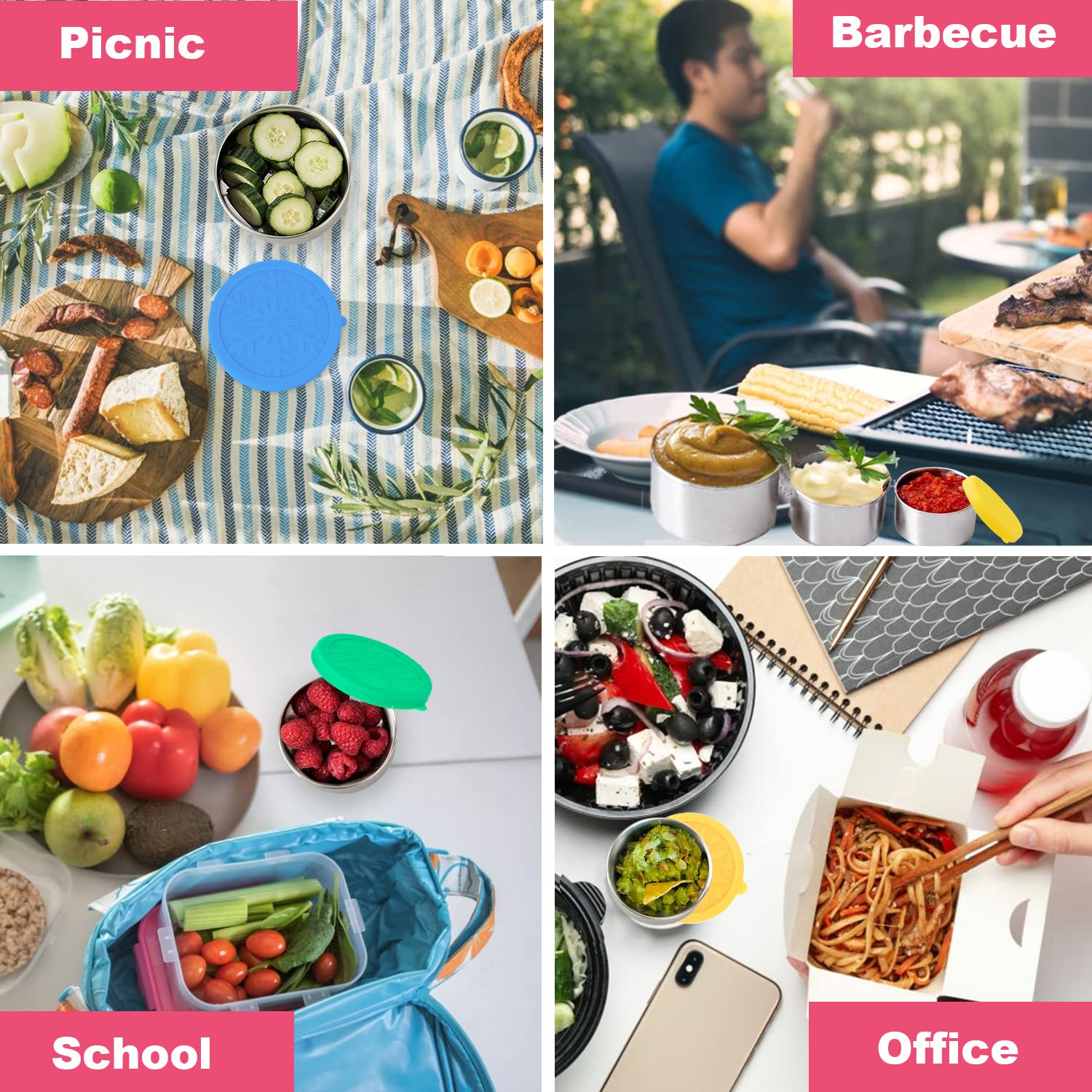 Lalastar Stainless Steel Food Containers With Lids, Set Of 3 Reusable Snack Containers (110 Ml, 220Ml, 400Ml), Leakproof Silicon