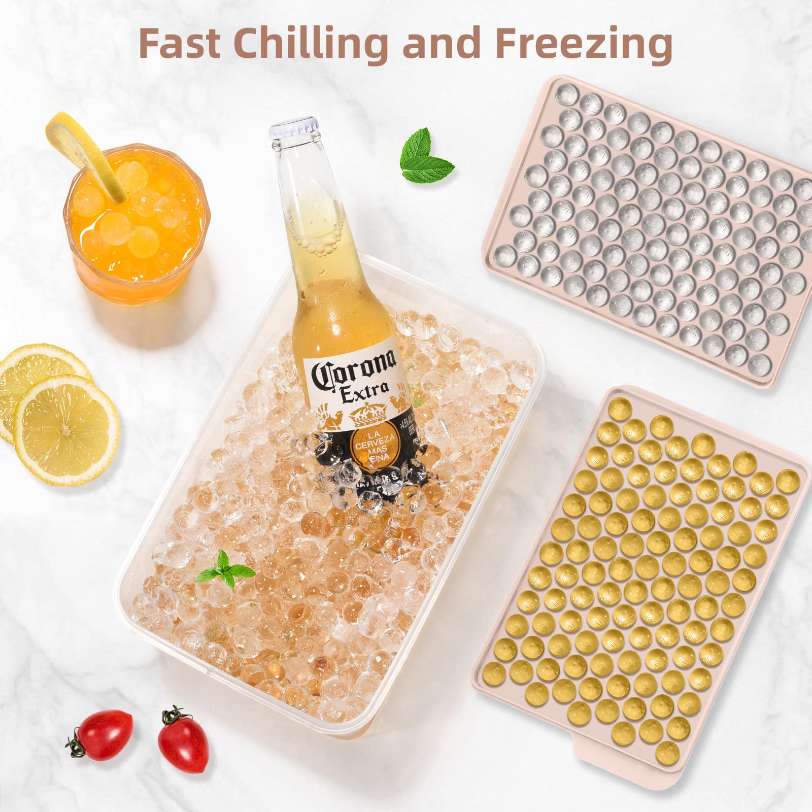 WIBIMEN Mini Ice Cube Trays  Upgraded Small Trays Easy Release  104x4 PCS Tiny Tray Crushed for Chilling Drinks Coffee Juice(4Pack Pink trays & Bin Scoop)
