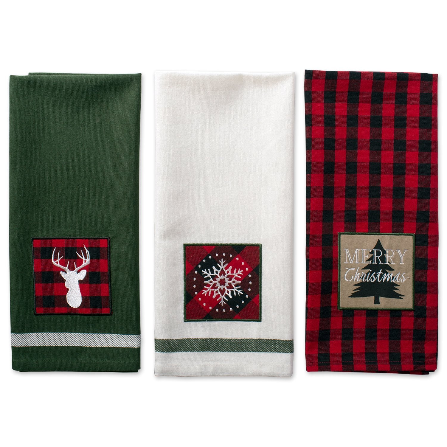 DII Holiday Kitchen Towels Embroidered Dish Towel Set, 18x28, Fireside, 3 Piece