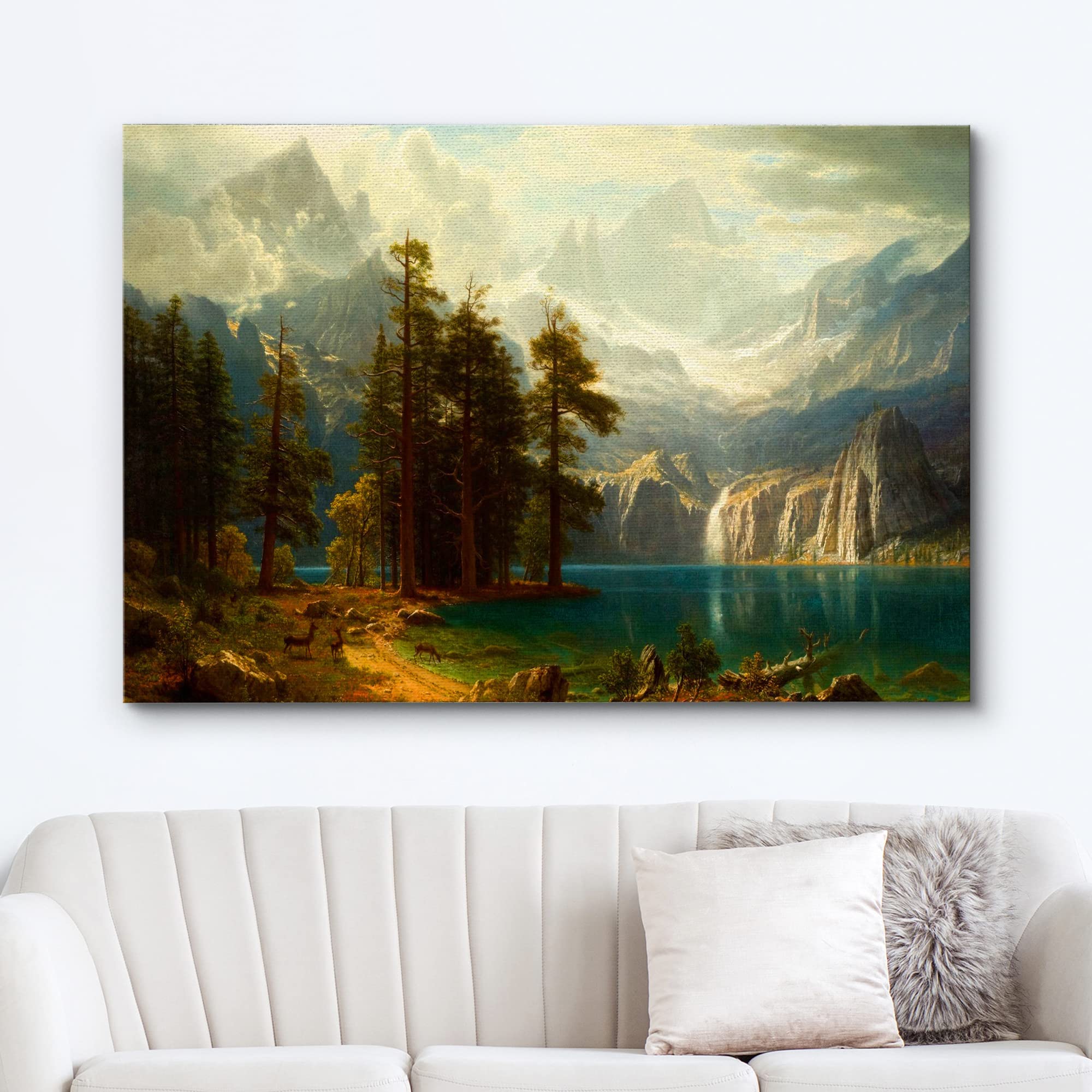 Wall26 Canvas Print Wall Art Mystic Forest & Mountain Landscape With Deer Nature Wilderness Illustrations Modern Art Rustic Scen