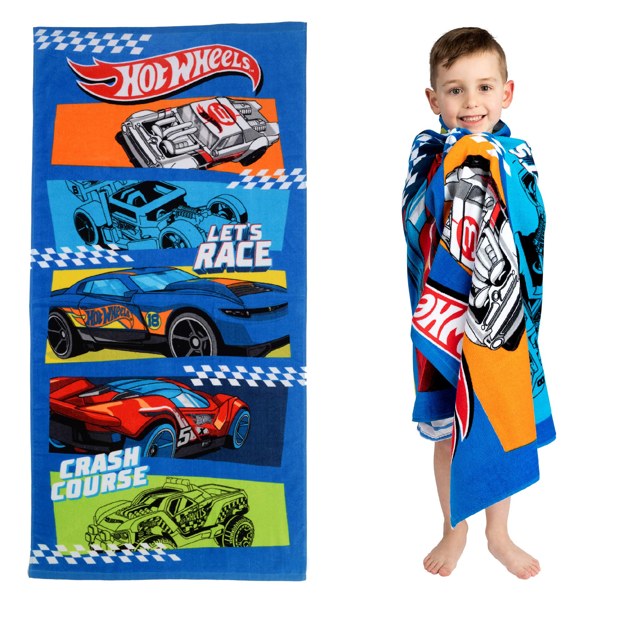 Franco Kids Super Soft Cotton Bath/Pool/Beach Towel, 58 In X 28 In, Hot Wheels