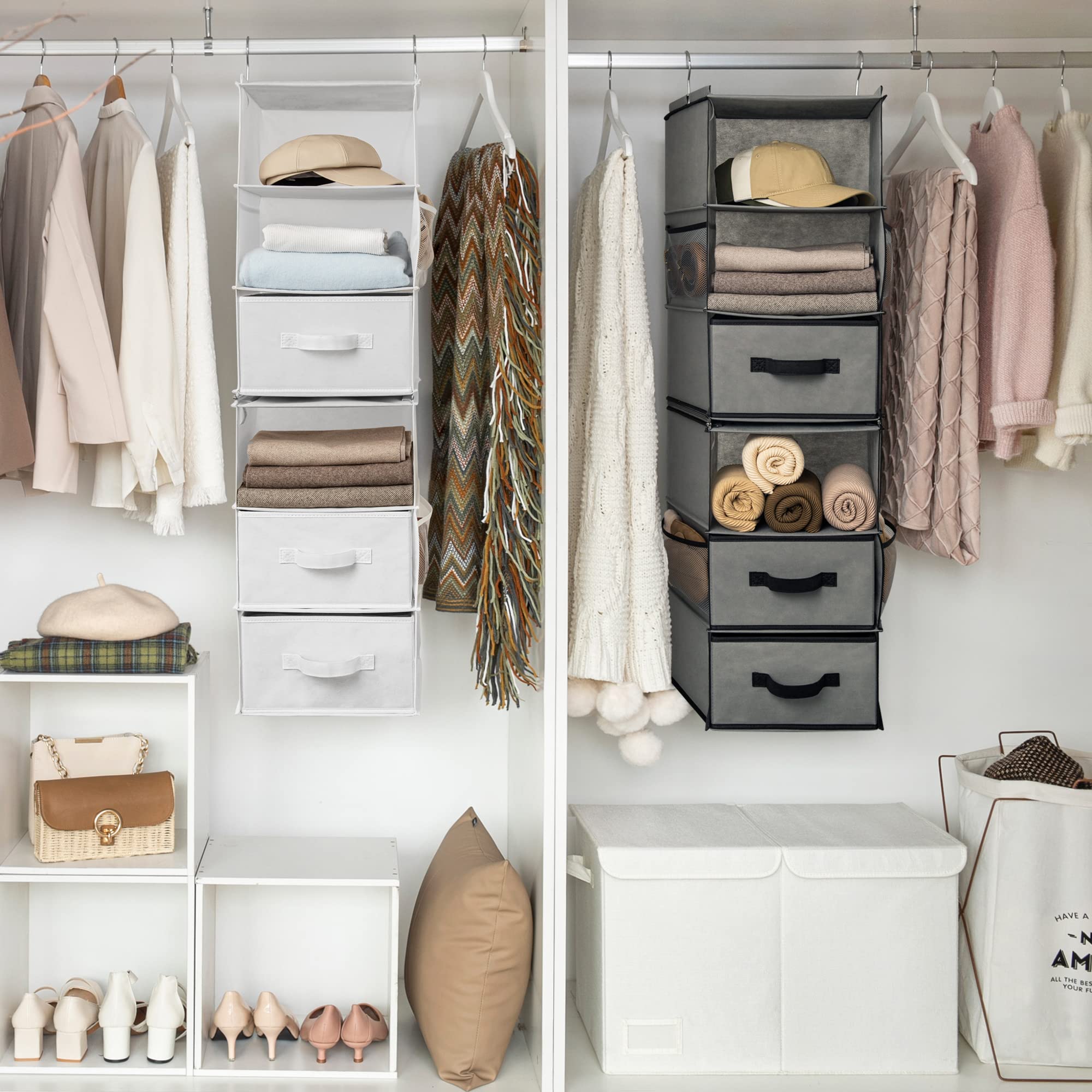 Granny Says 6-Shelf Hanging Closet Organizer, Separable To 2 Pack 3-Shelf, Closet Organization And Storage With 3 Different Draw