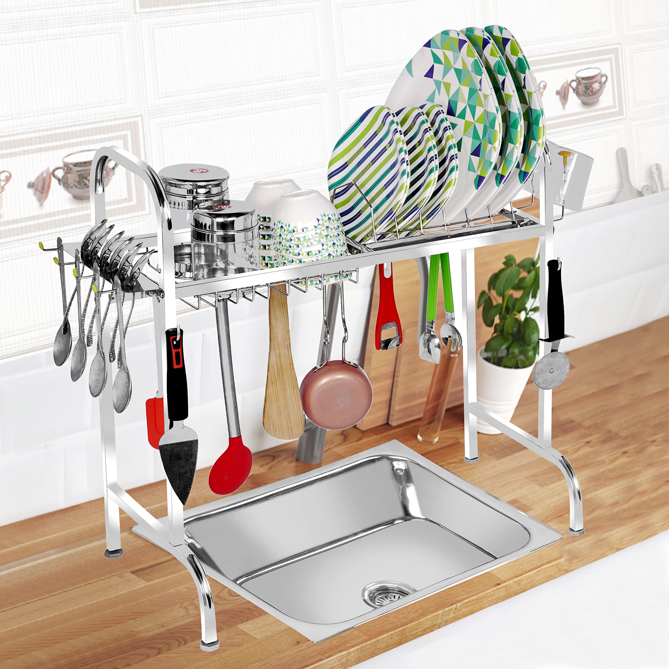 Fortune Blu Stainless Steel Over The Sink Dish Drying Rack 24 Inch | 1Tier Utensil Holder | Counter Top Sink Rack | Standing Sh
