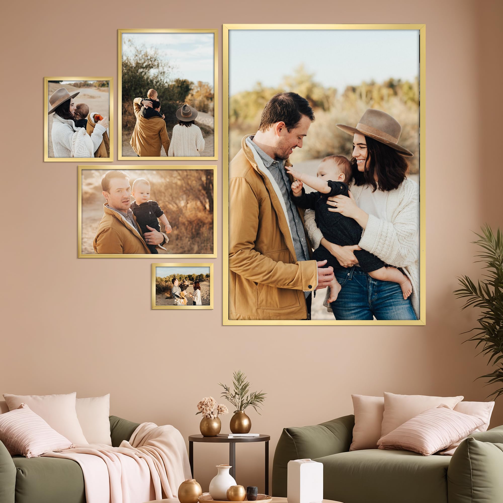 Lavezee 24x36 Poster Frame for Artwork, Puzzles and Photos, Gold Picture Frame Display 24 x 36 Inch Photo Picture Frame for Wall