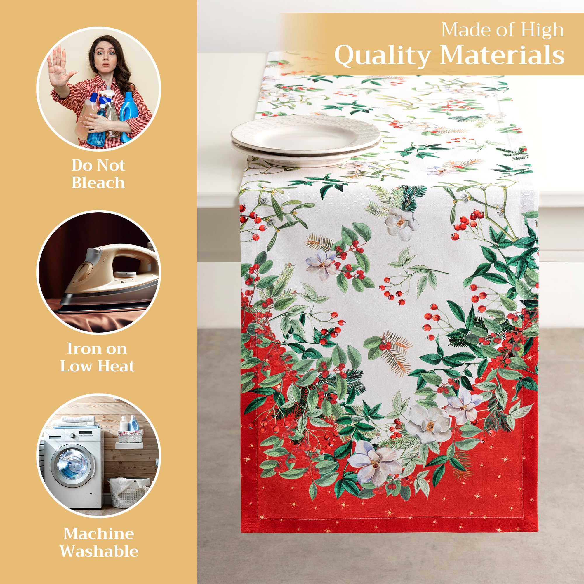 Maison d' Hermine Tablerunner 100% Cotton Table Runner Decorative Table Runners for Gifts  Home  Wedding  Restaurant  Buffet  Noel (Double Layer) - Thanksgiving/Christmas (14.50''x108'')