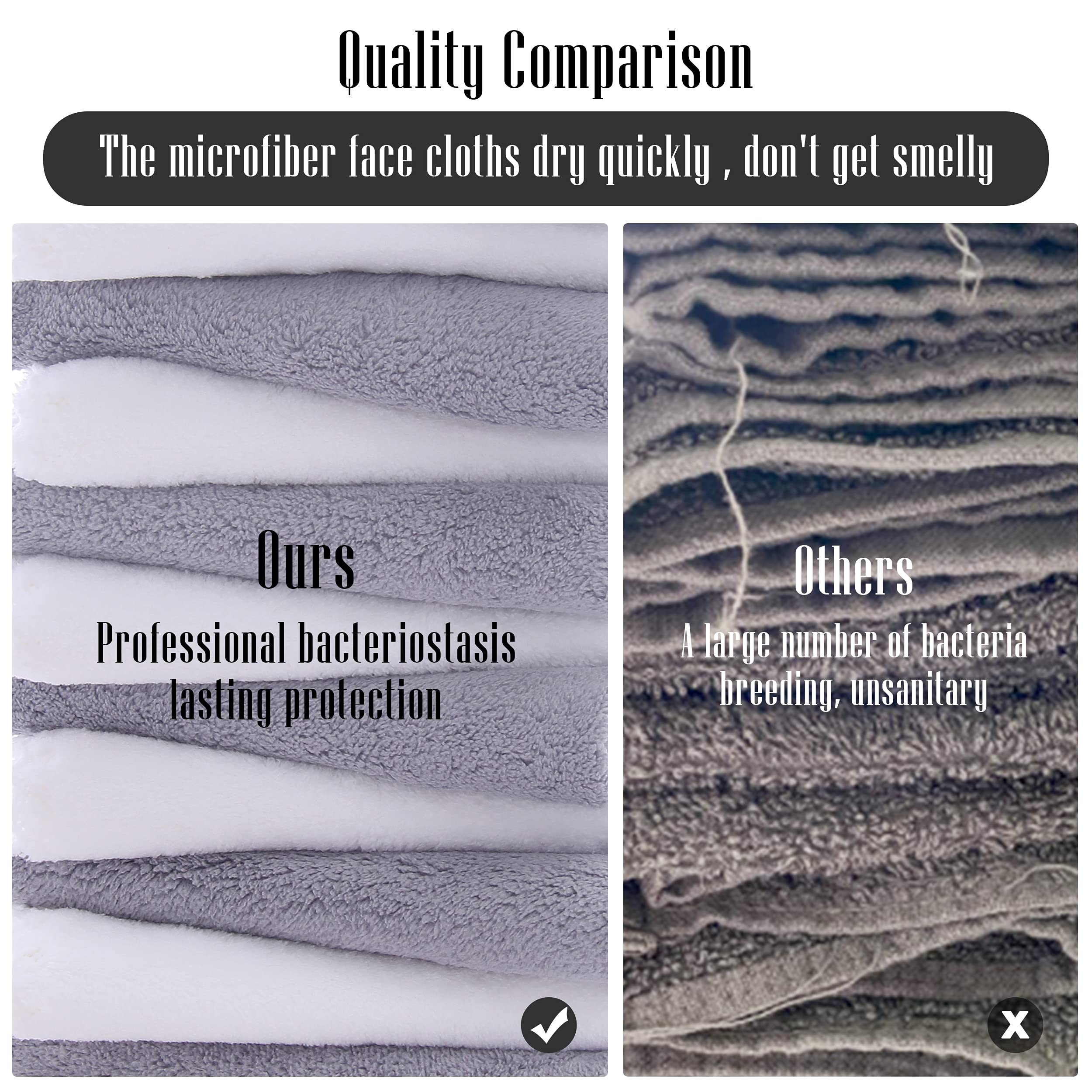 TENSTARS 12 Pack Premium Washcloths Set - Quick Drying- Soft Microfiber Coral Velvet Highly Absorbent Wash Clothes - Multipurpose Use as Bath  Spa  Facial  Fingertip Towel (Grey and White)