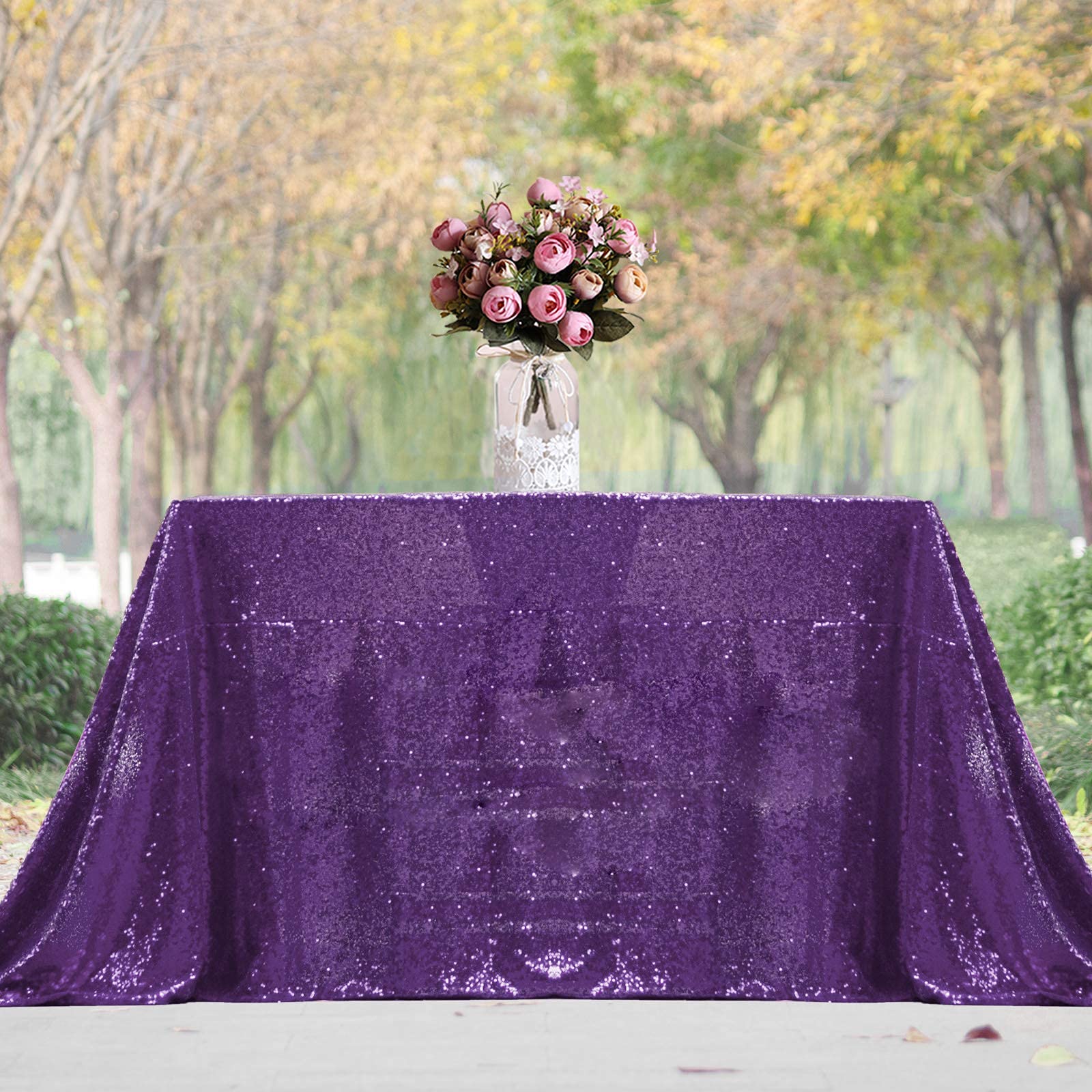 Jyflzq Purple Sequin Tablecloth 60 X 102 Rectangular Sparkly Drape Table Cloths Table Cover Overlay For Wedding Birthday Party B