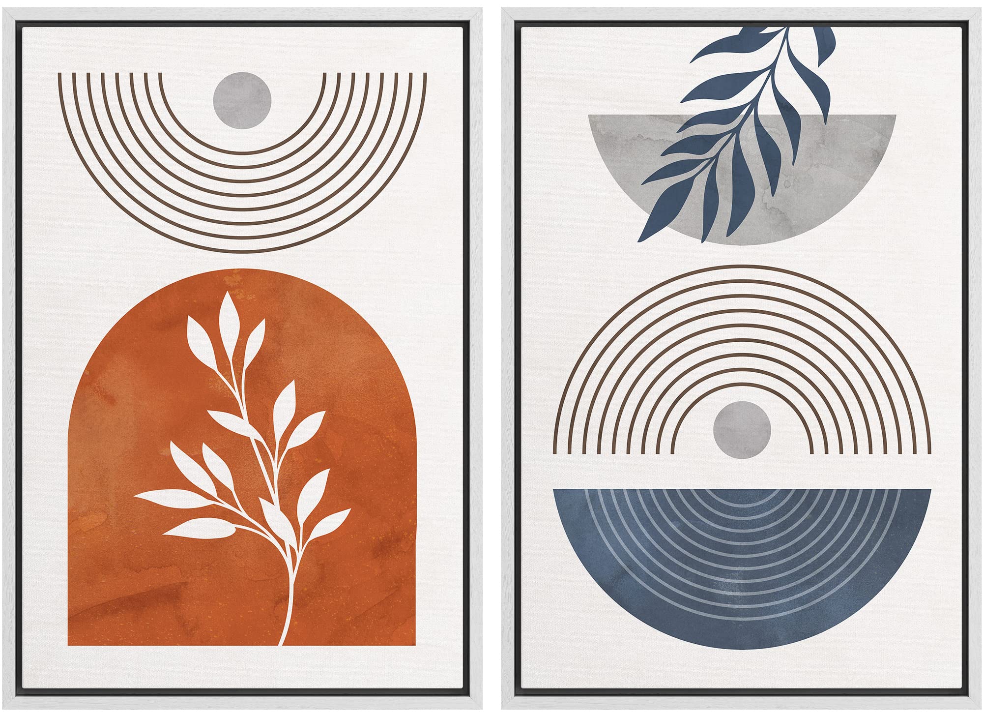 Signford Framed Canvas Print Wall Art Set Multicolor Pastel Geometric Forest Plants Abstract Shapes Illustrations Modern Art Dec