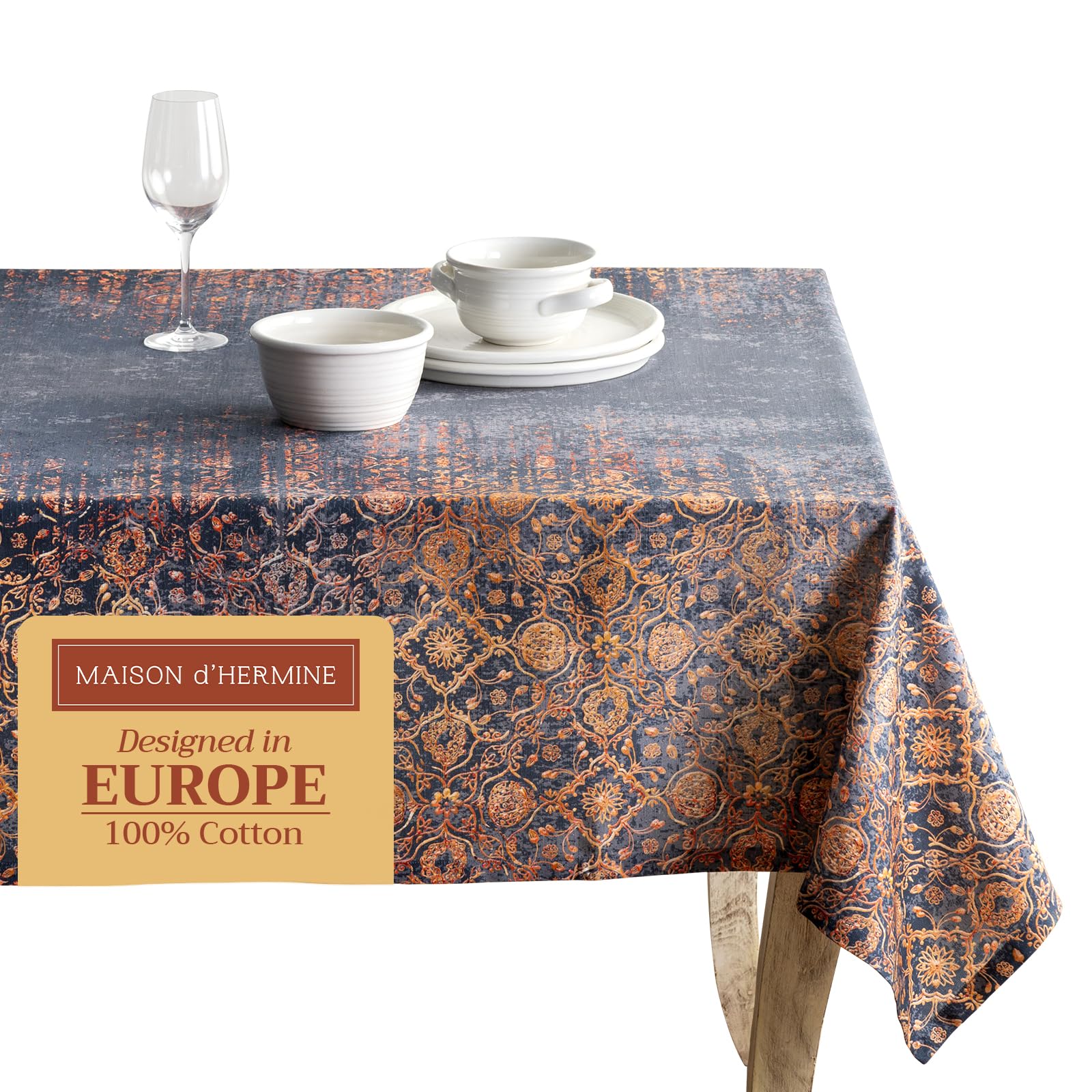 Maison D' Hermine Table Cover 60''X108'' 100% Cotton Decorative Washable Rectangle Tabletop Tablecloths, Kitchen, Wedding, Resta