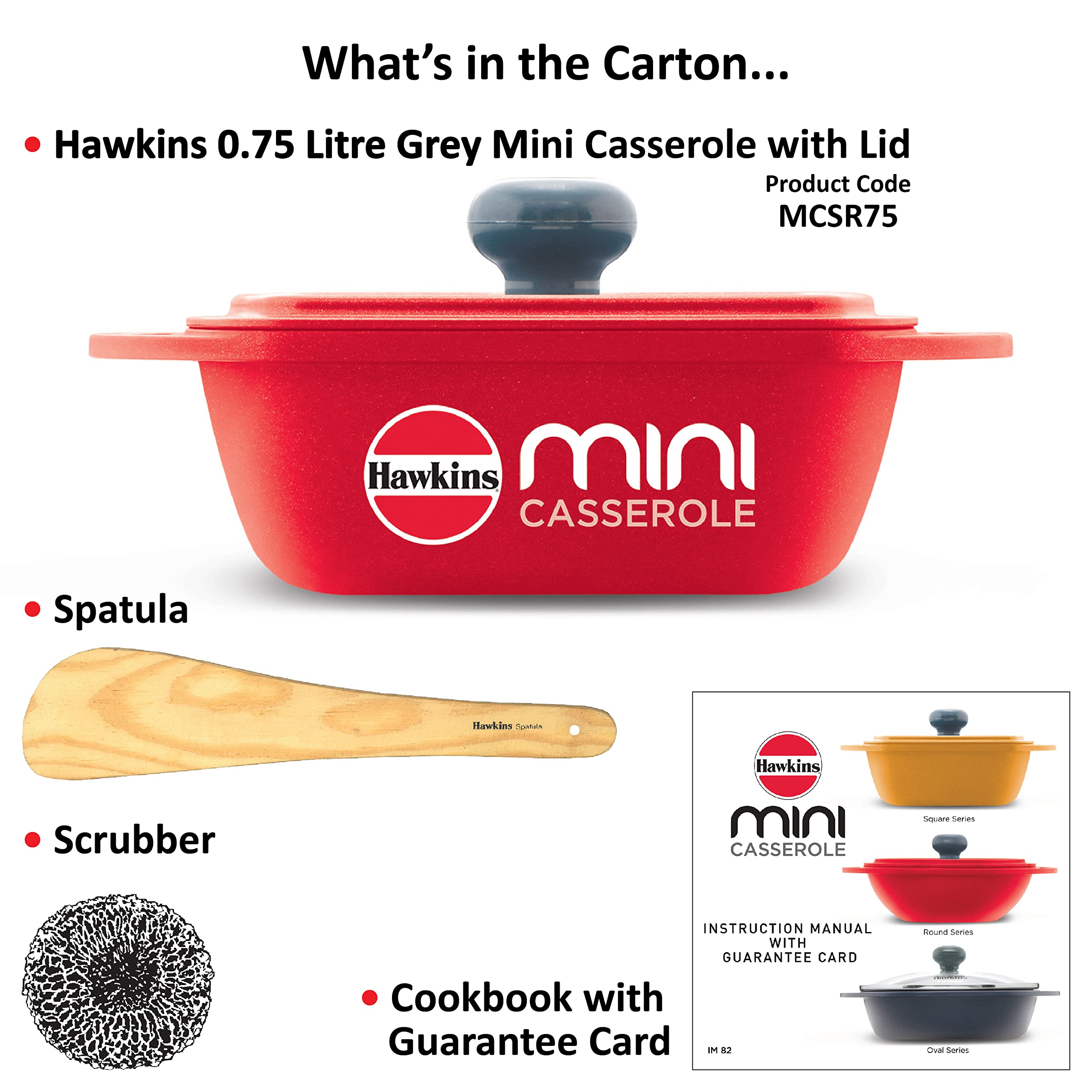 Hawkins Aluminium 0.75 liter Mini Casserole With Lid, Square Series Die-Cast Pan For Cooking, Reheating, Serving And Storing, Re