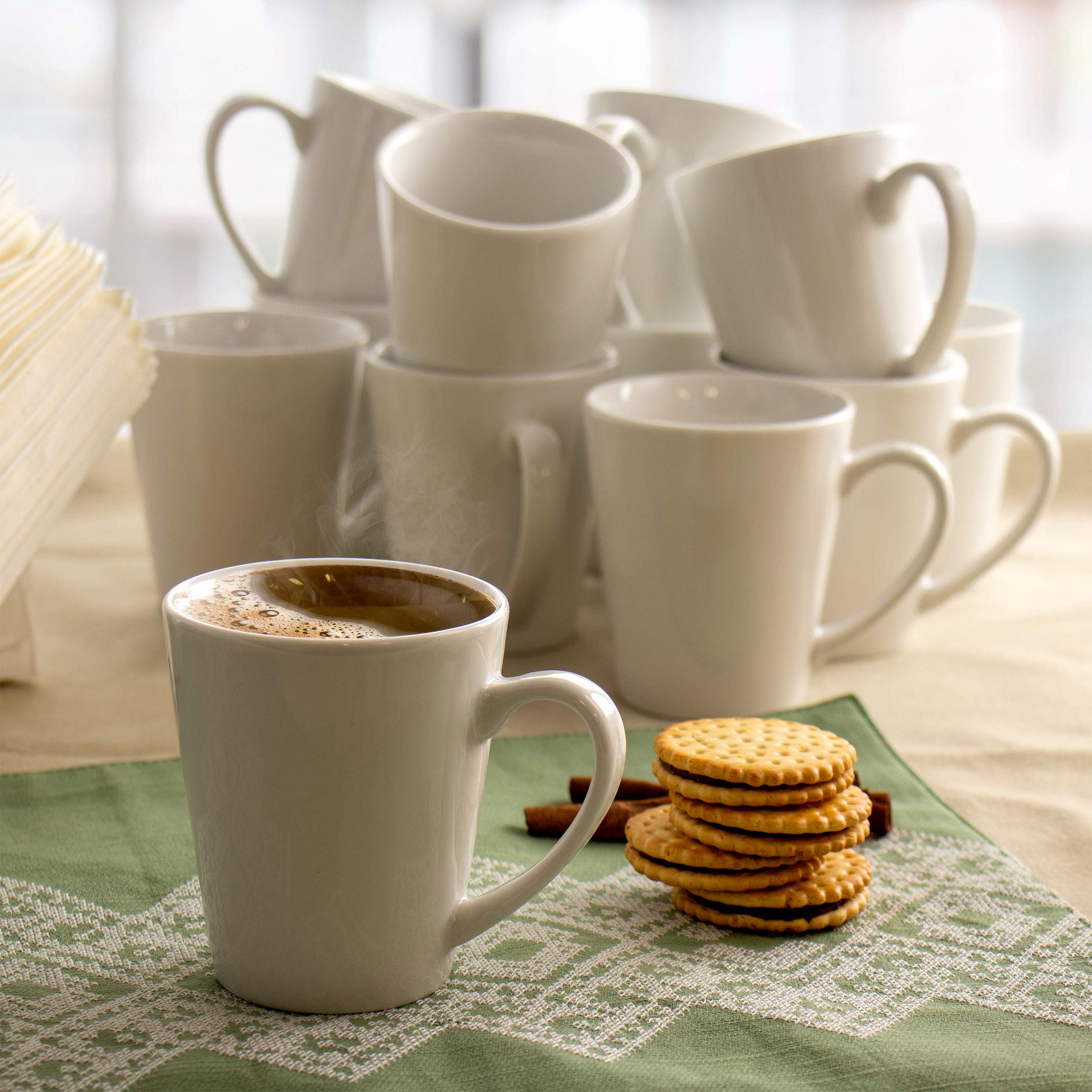 Elama Stoneware Cup White Porcelain Dinnerware Mug Set, 12 Piece, Holt