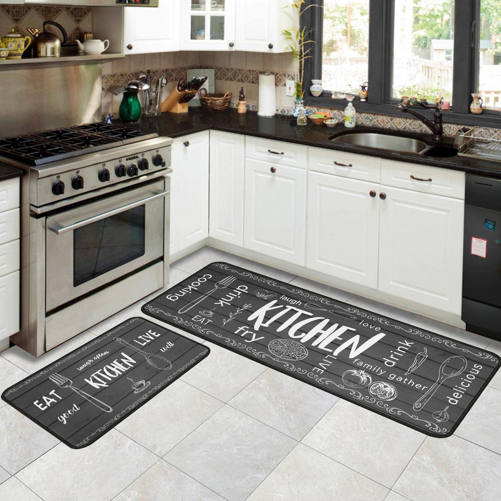 Eat Good Kitchen Rugs Set 2Pcs Non-Slip Kitchen Floor Rugs And Mats Cushioned Kitchen Runner Rug Comfort Soft Standing Area Mat