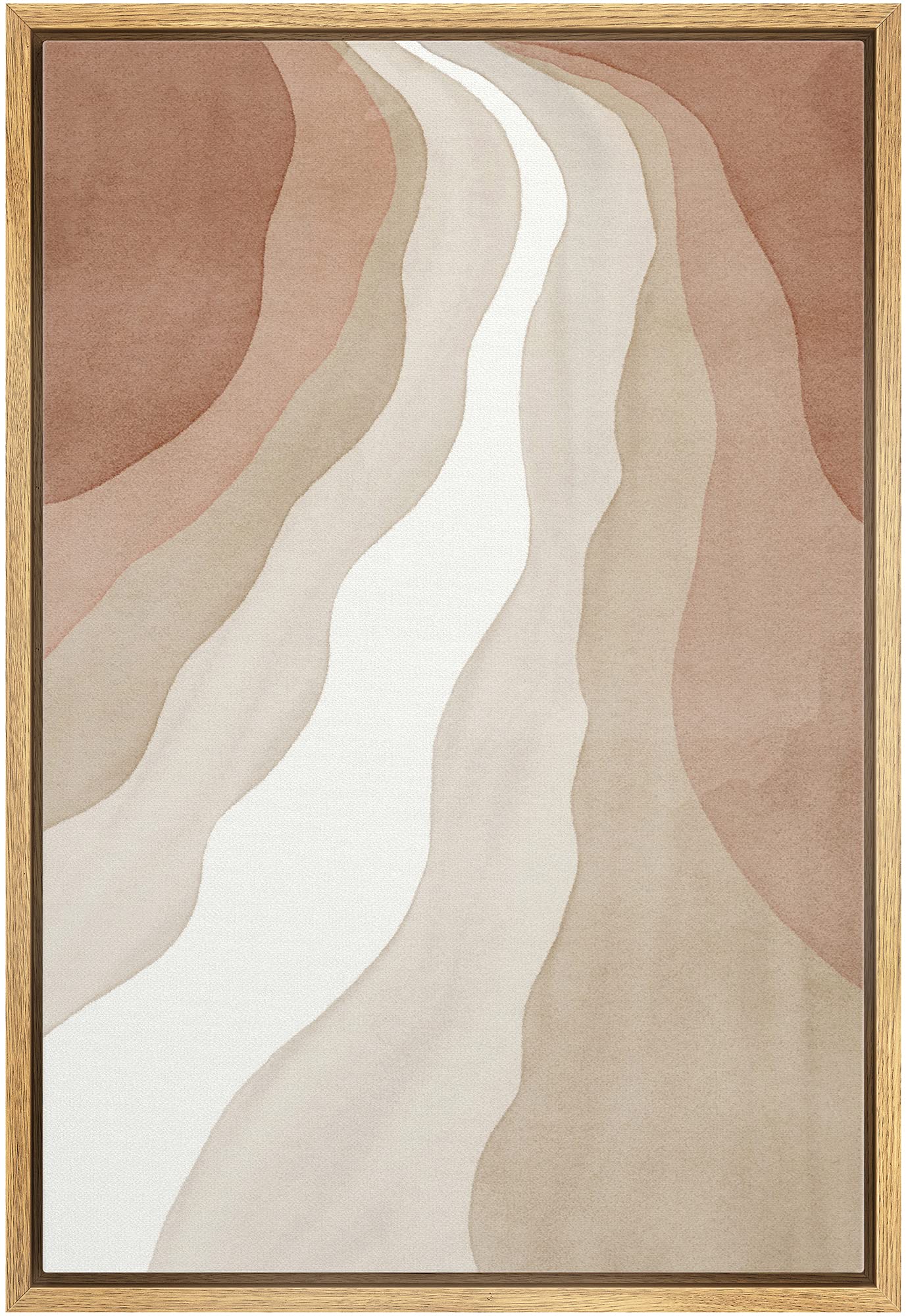 Mudecor Framed Canvas Print Wall Art Brown Abstract River Landscape Geometric Shapes Watercolor Modern Art Chic Rustic Relax/Cal