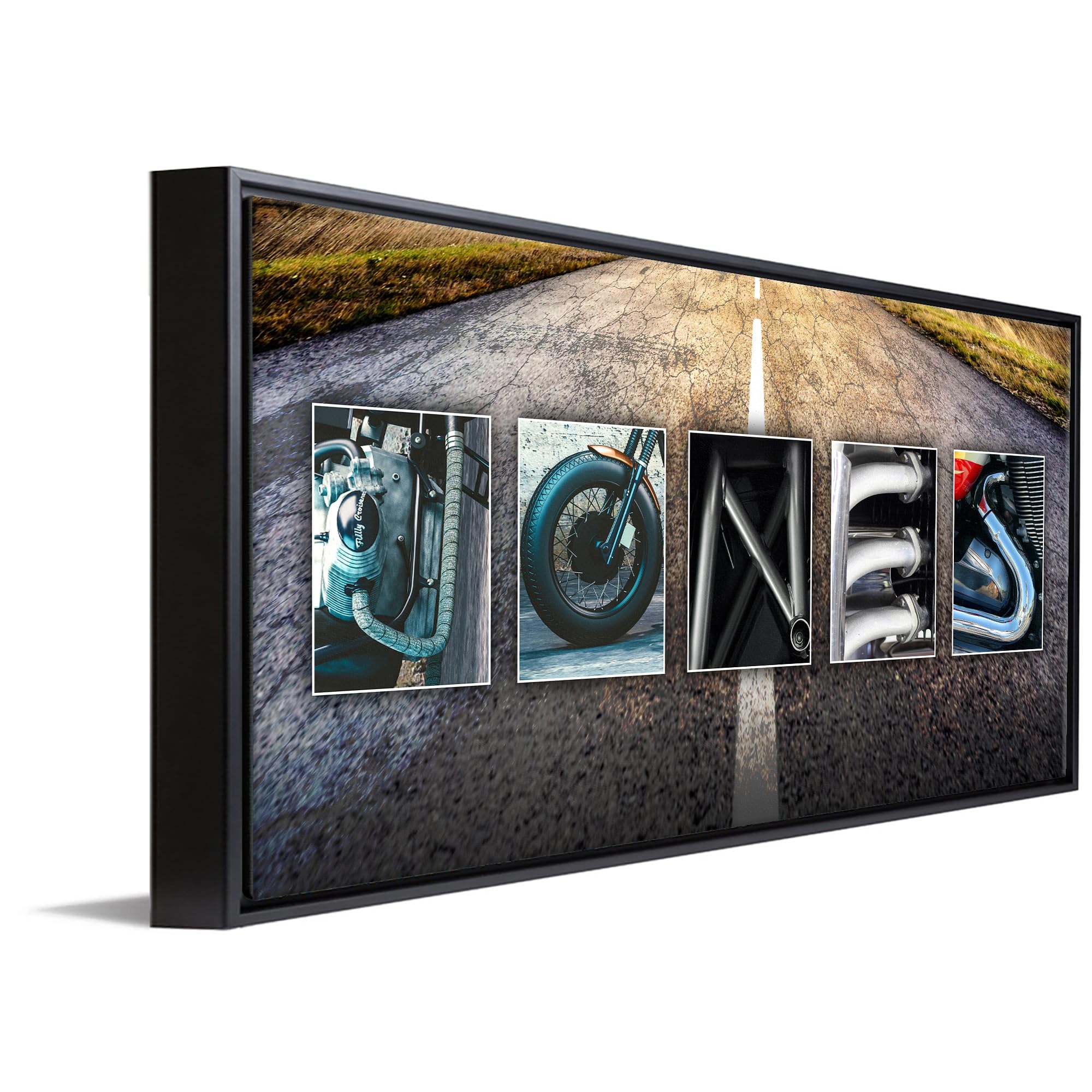 Personalized Motorcycle Name Art - Harley, Honda, Indian (13.5X32.5 Framed Canvas)