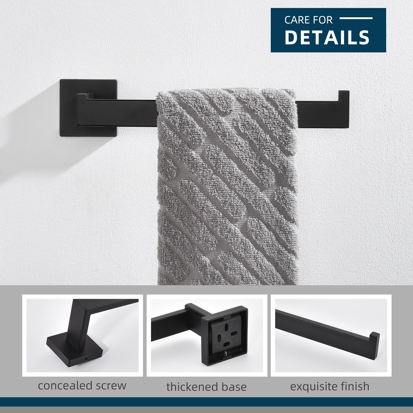 Bathroom Kitchen Towel Holder 10.24''  Angle Simple SUS304 Stainless Steel Hand Towel Rack  Square Towel Bar  Open Arm Towel Hanger  Towel Rod Wall Mount  Matte Black