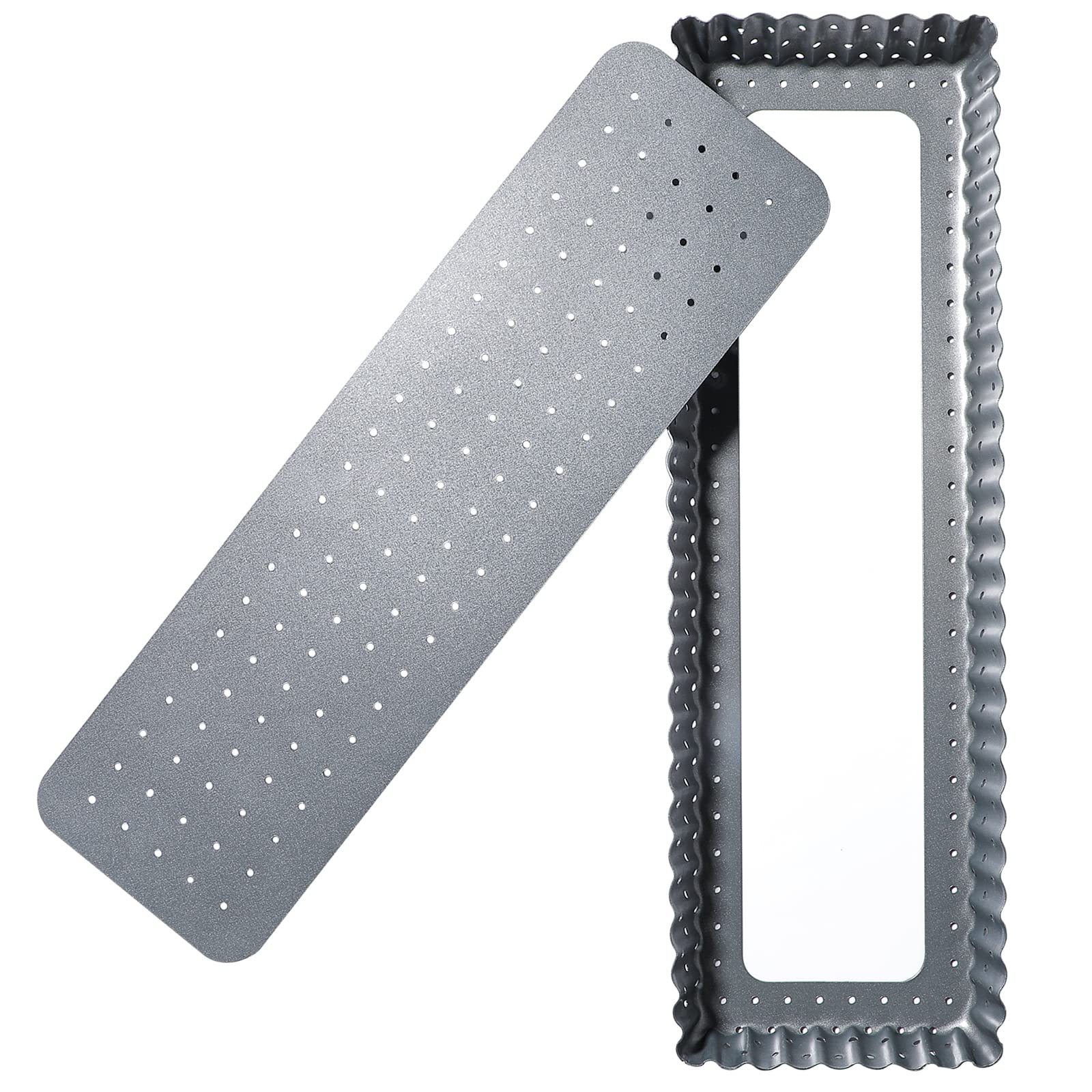 Webake Tart Pan With Removable Bottom, 14 Inch Rectangle Quiche Pan Perforated Tart Tin Nonstick Crispy Baking Tray For Fluted P