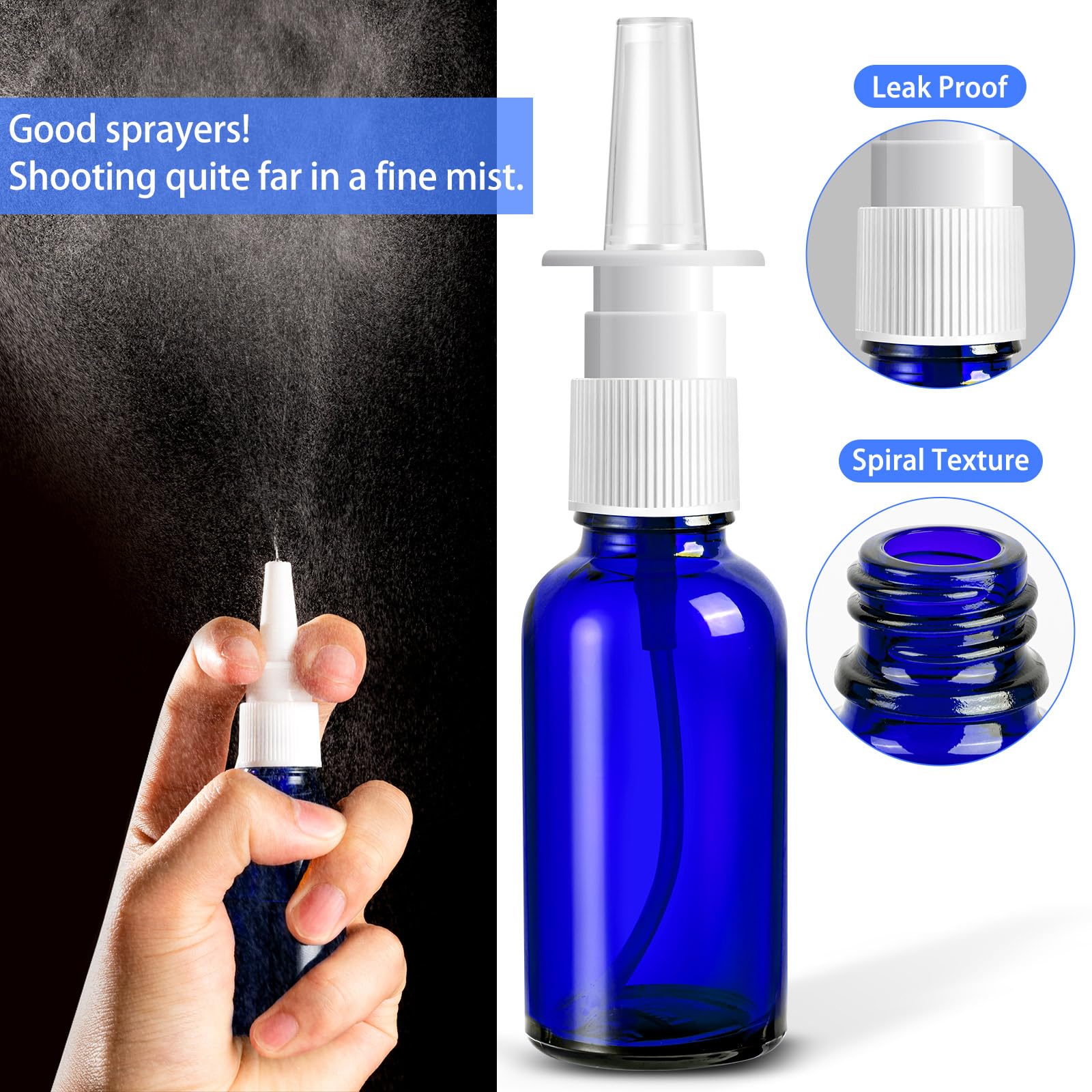 Zhwkmyp 10 Pcs Nasal Spray Bottle Empty, 30Ml/1Oz 6 Pcs Refillable Nasal Spray Bottle Fine Mist Glass With 2 Pcs Funnels And 2 P