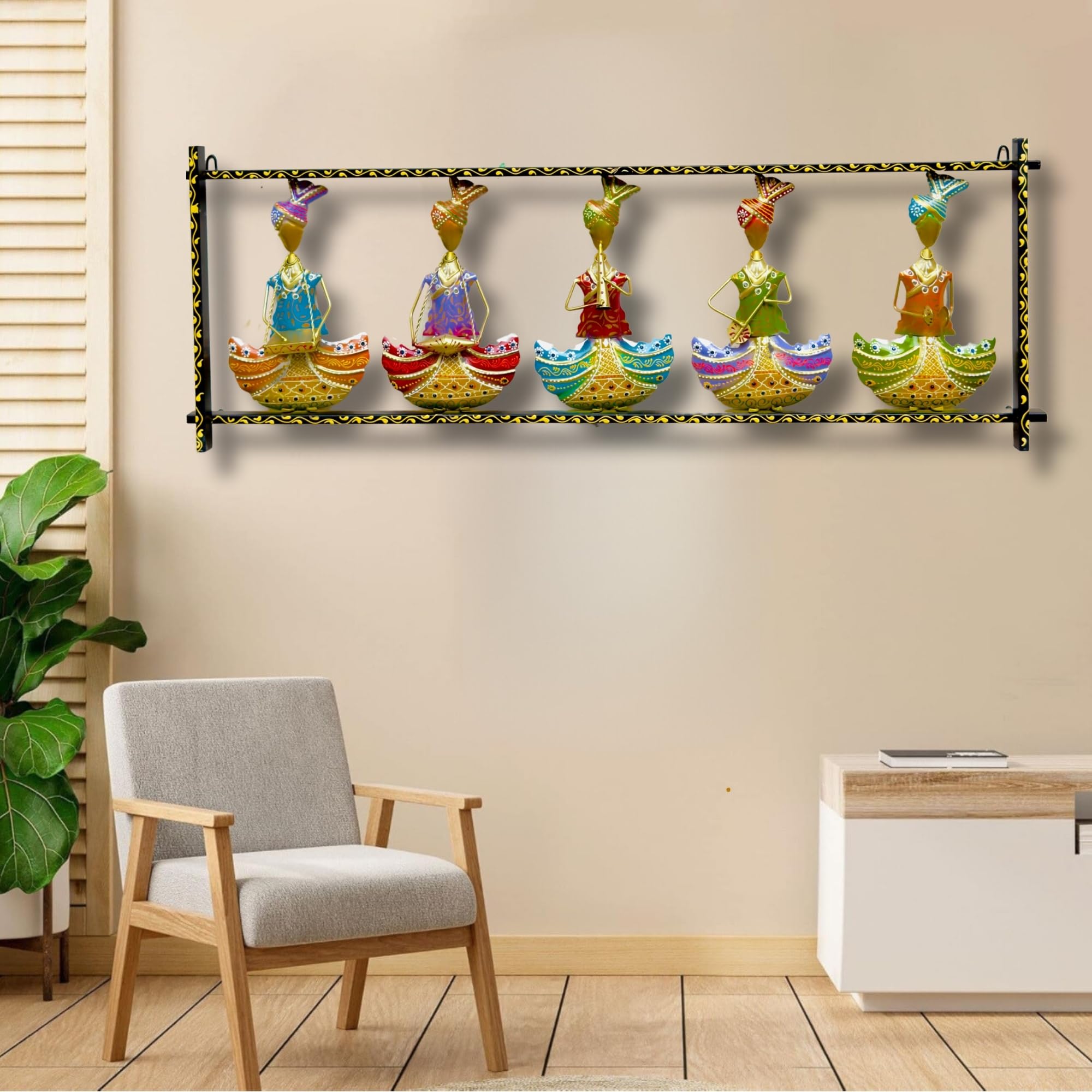 Rsn Metal Wall Hanging Of 5 Rajasthani Musician Playing Wall Art Sculpture,Metal Wall Decor/Wall Hanging (44 X15.5 X 2Inches)