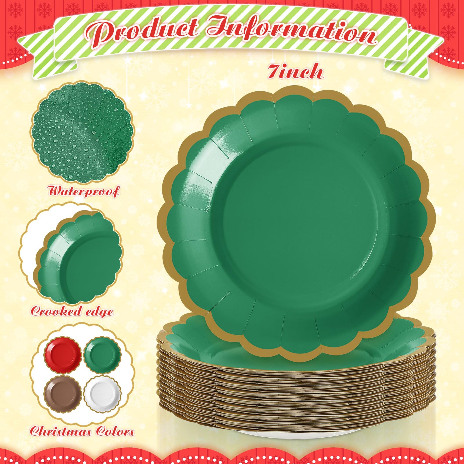 Tiangrid 96 Pcs Fall Paper Plates 7 Inch Thanksgiving Dessert Scalloped Edge Disposable Dinner Plates for Fall Wedding Birthday
