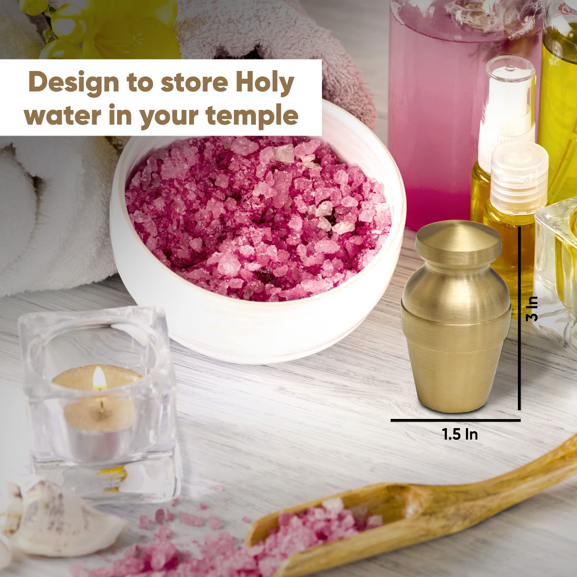 Karigar Creations Leak Proof Brass Gangajal Kalash for Pooja Temple Spirituals Diwali Gift 10 ml Capacity Size 3x1.5 inch