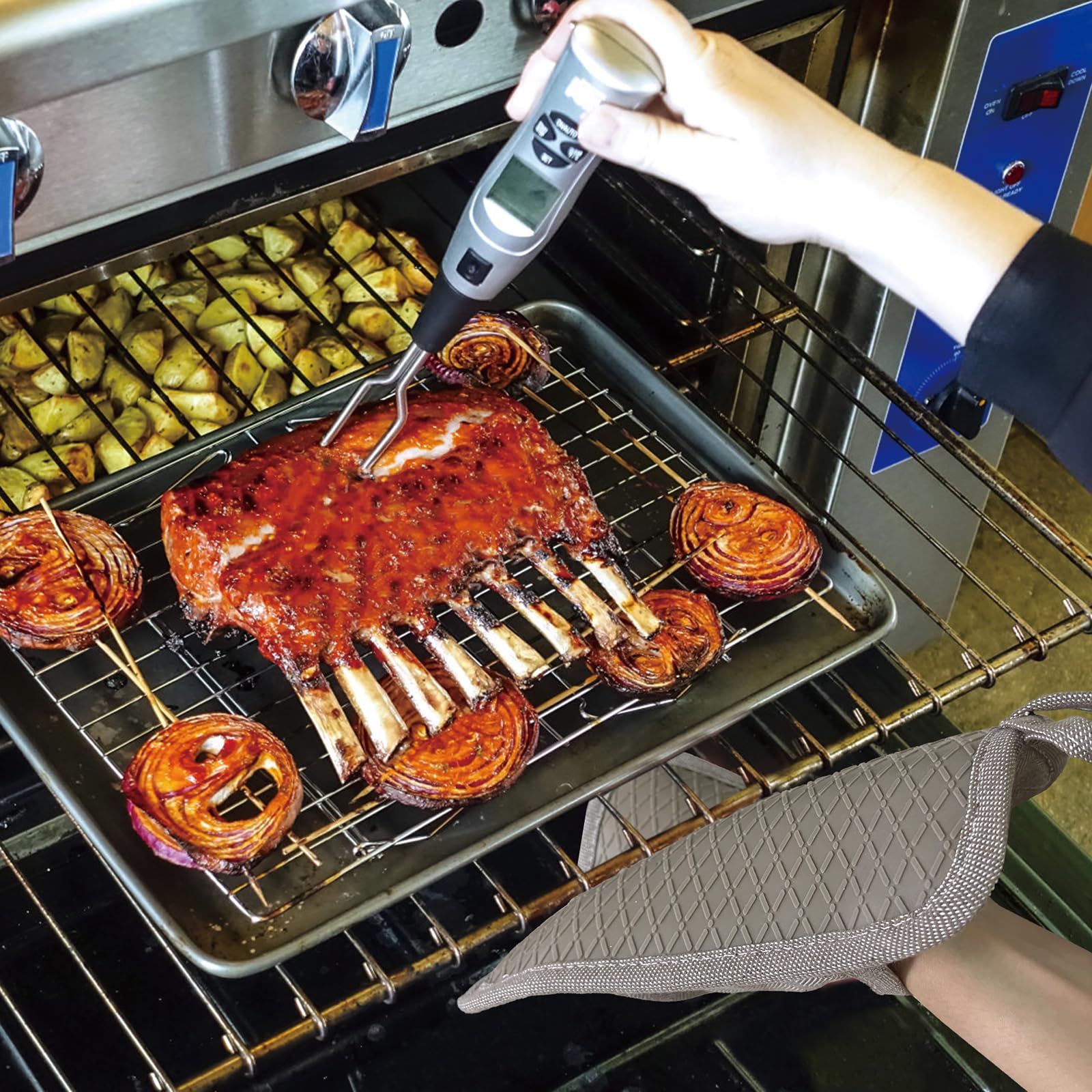 Pot Holders Yarn-Dyed Set Of 3 Non Slip Silicone Kitchen Lines Heat Resistant 500? Kitchen Gloves Bbq Cooking Baking Women Men C