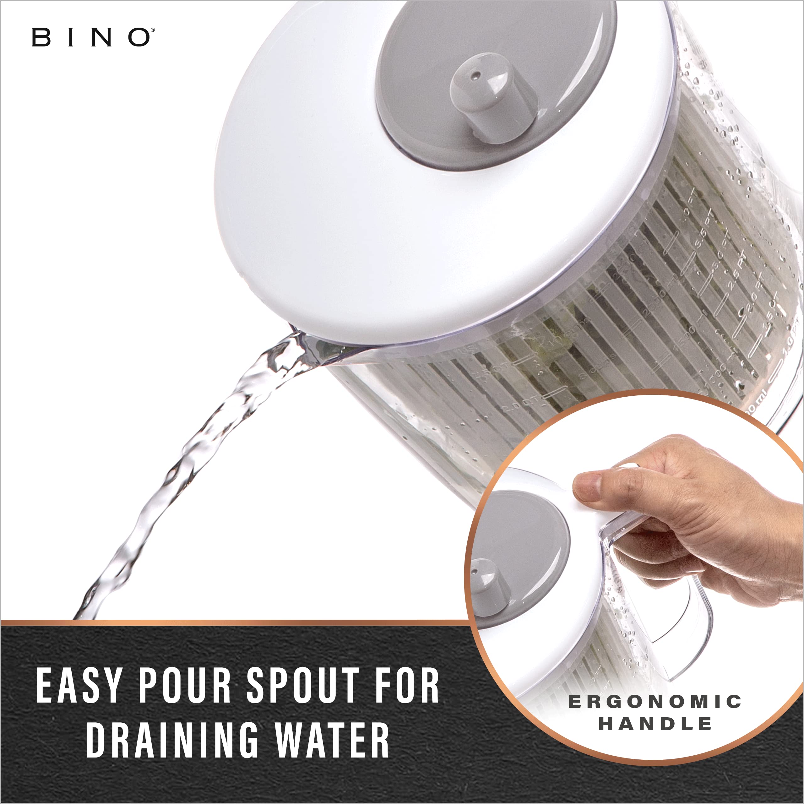 Bino | Salad Spinner - 2.6 Qt | Small Manual Lettuce Spinner With Built-In Draining System | Salad Spinner, Colander, And Water