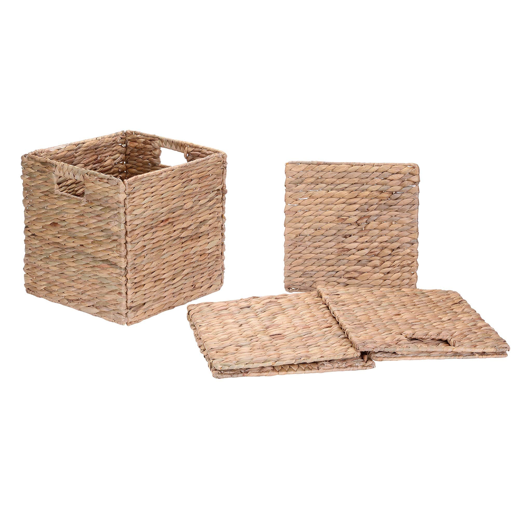 Villacera 12-Inch Square Handmade Wicker Storage Bin Foldable Basket Made Of Water Hyacinth | Set Of 2