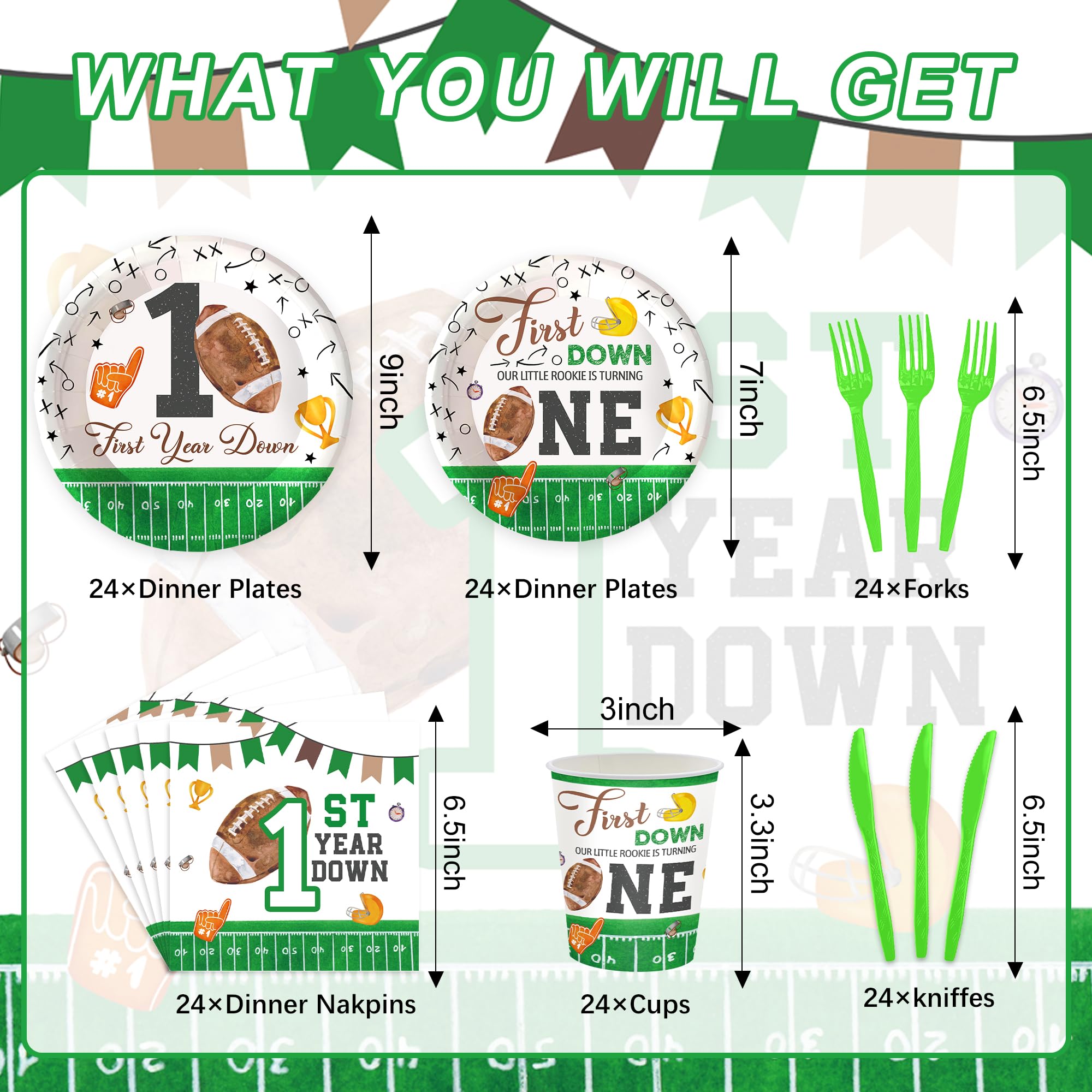 120Pcs First Down Football Birthday Party Supplie For Baby Boys Kids 1St Football Birthday Party Decorations Fist Down Game On T