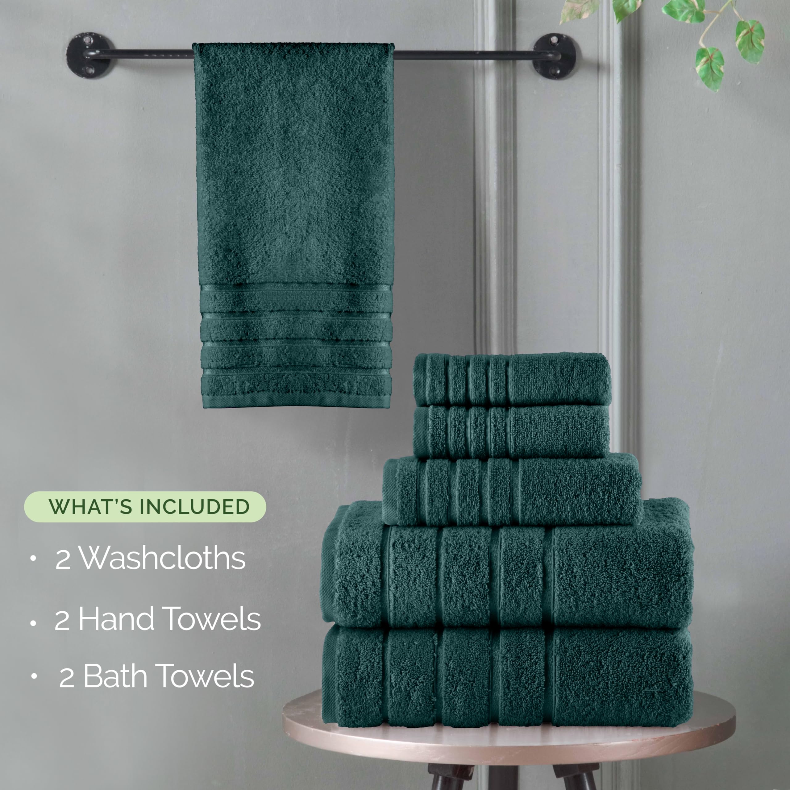 Elegant Comfort 4 Lines Viscose Stripe 6-Piece Premium Towel Set - 100% Turkish Cotton High Absorbent Luxury Bathroom Towels - I