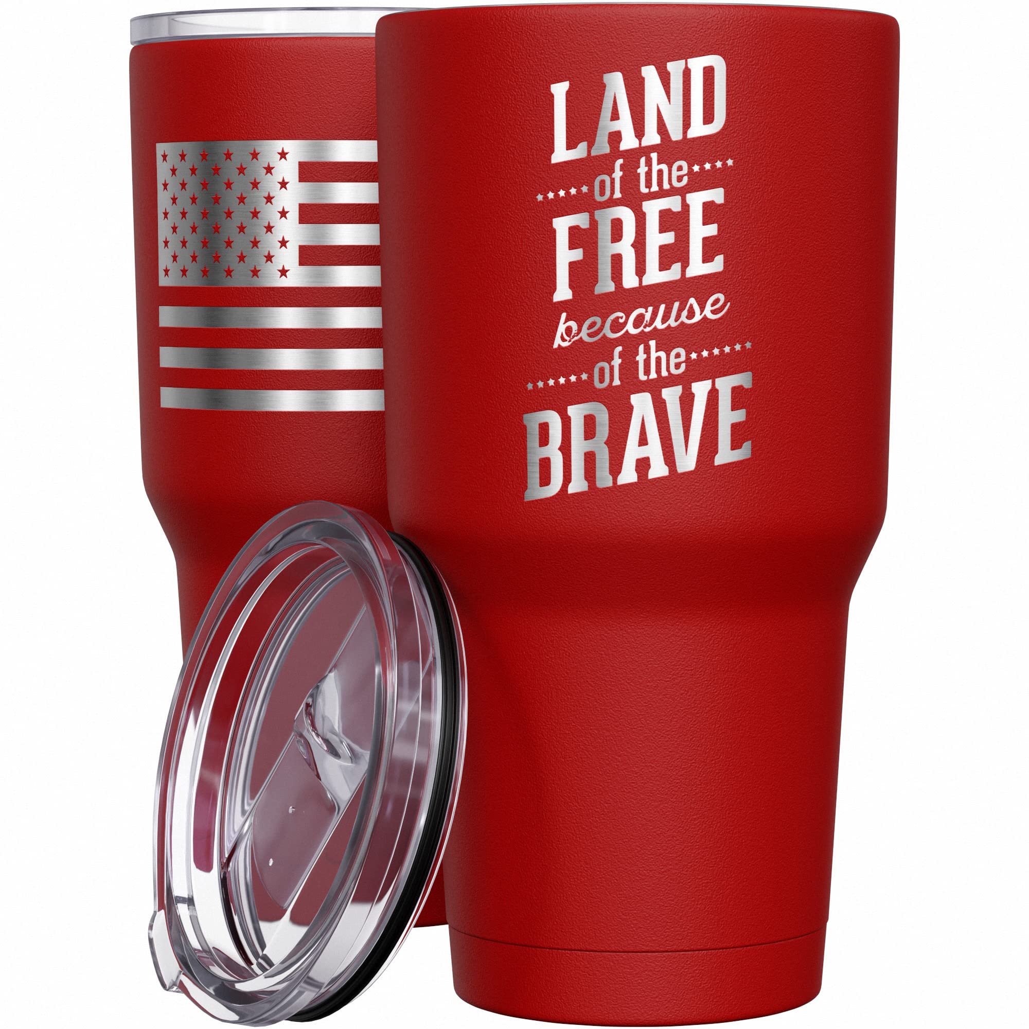We The People Holsters - Land Of The Free Because Of The Brave - Coffee Tumbler - American Flag Coffee Travel Mug - Engraved Tum
