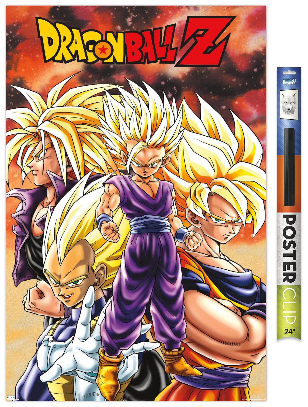 Trends International Dragon Ball Z - Saiyans Wall Poster, 22.375'' X 34'', Premium Poster & Clip Bundle