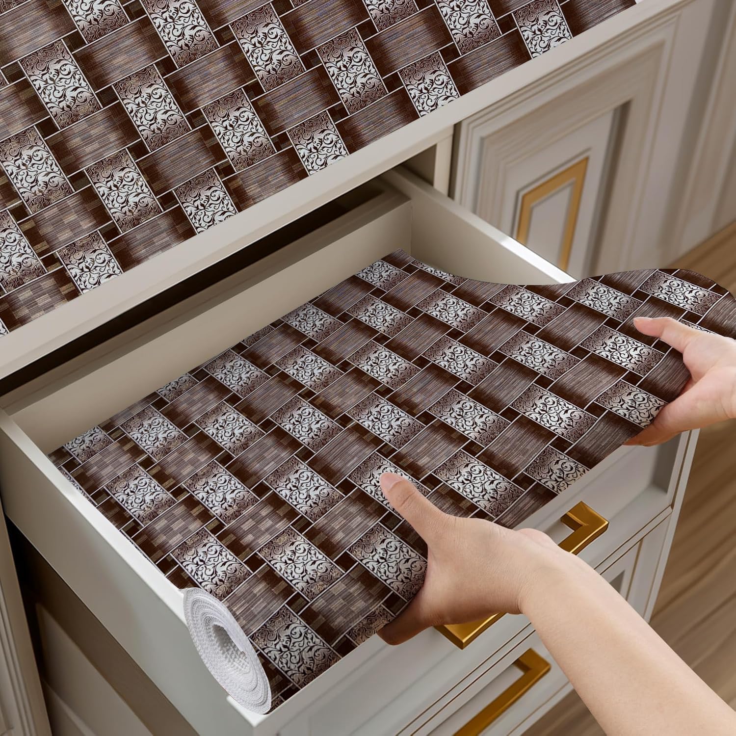 Vocal Store Antislip Kitchen Cabinet Drawer Shelf Mat Liner Sheets Textured Multipurpose 5 Meter Roll, Brown  Cdoj9P035M