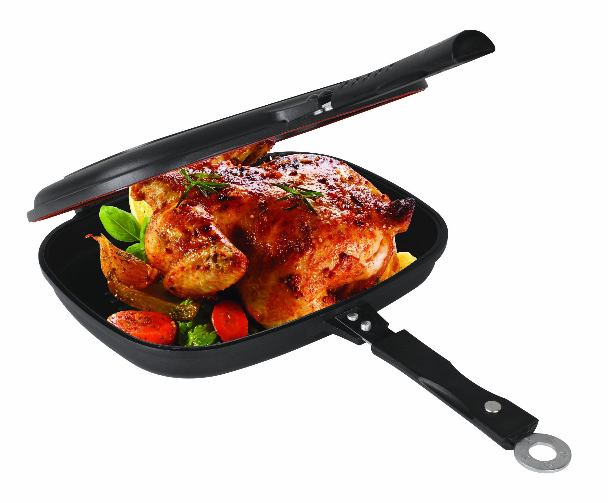Uniware Super Quality Non-Stick Coating Double Grill Pan, Rectangular, Magnetic Bakelite Handle, 12.6 X 9.6 X 2.6 Inch