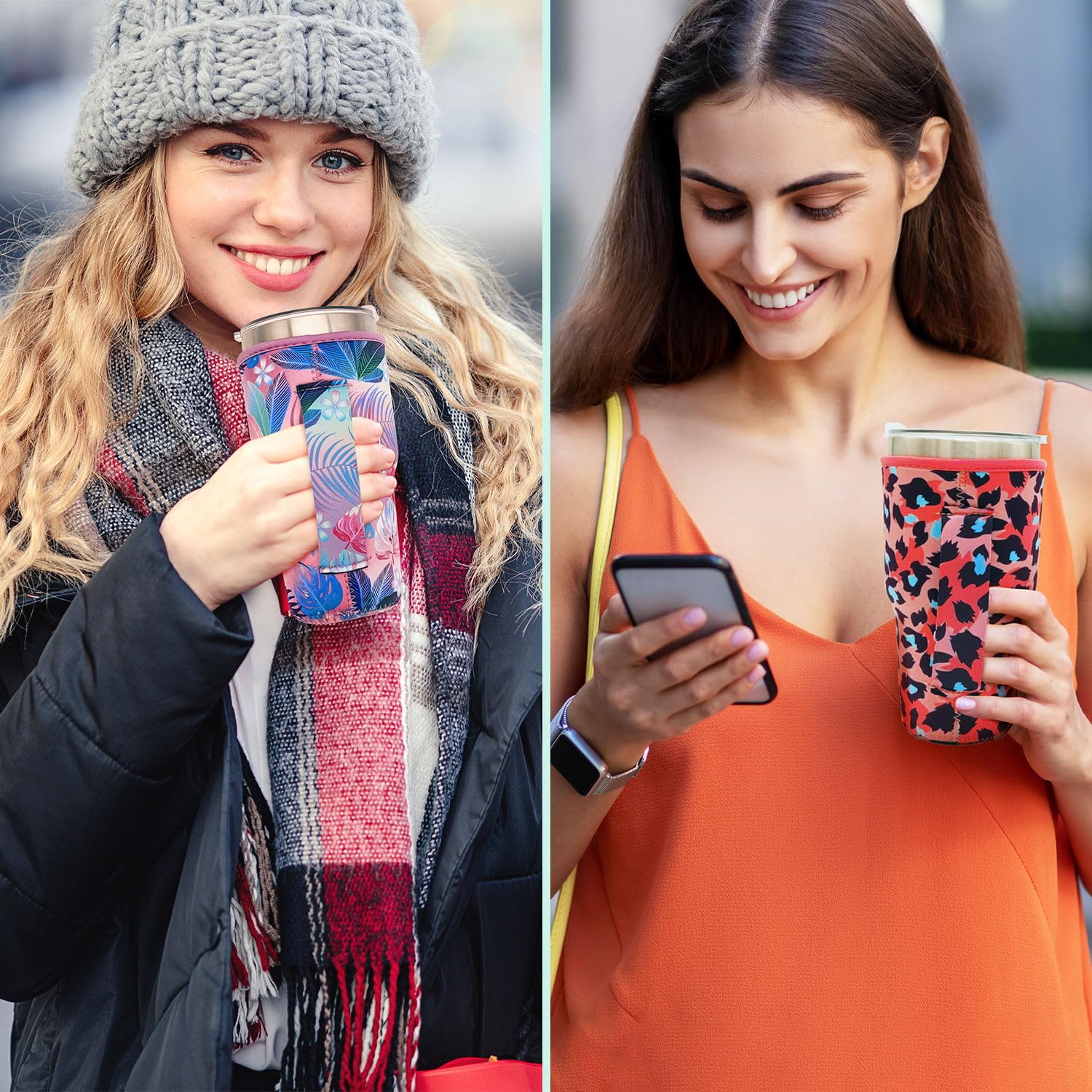 Ajltpa Reusable Iced Coffee Cup Sleeve Neoprene Insulated Sleeves Cup Holder With Handle Idea For 30Oz - 32Oz Tumbler Cups, Prot