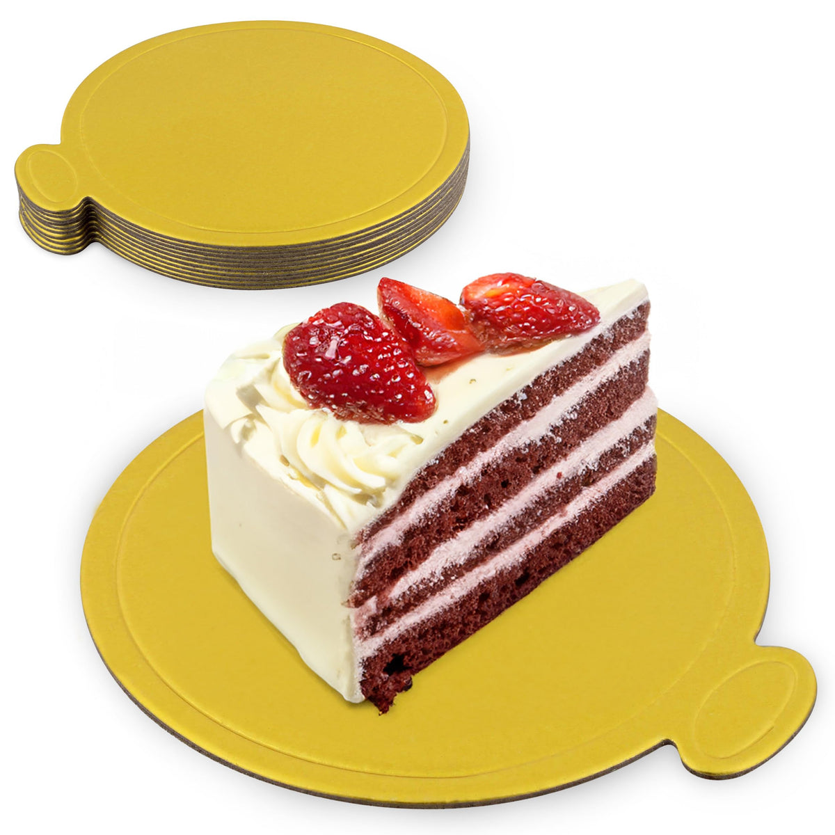 Spec101 Mini Round Cake Boards Bulk 100Pk - 3.5 Inch Cake Drum Round Gold Cardboard Base Plates For Individual Serving