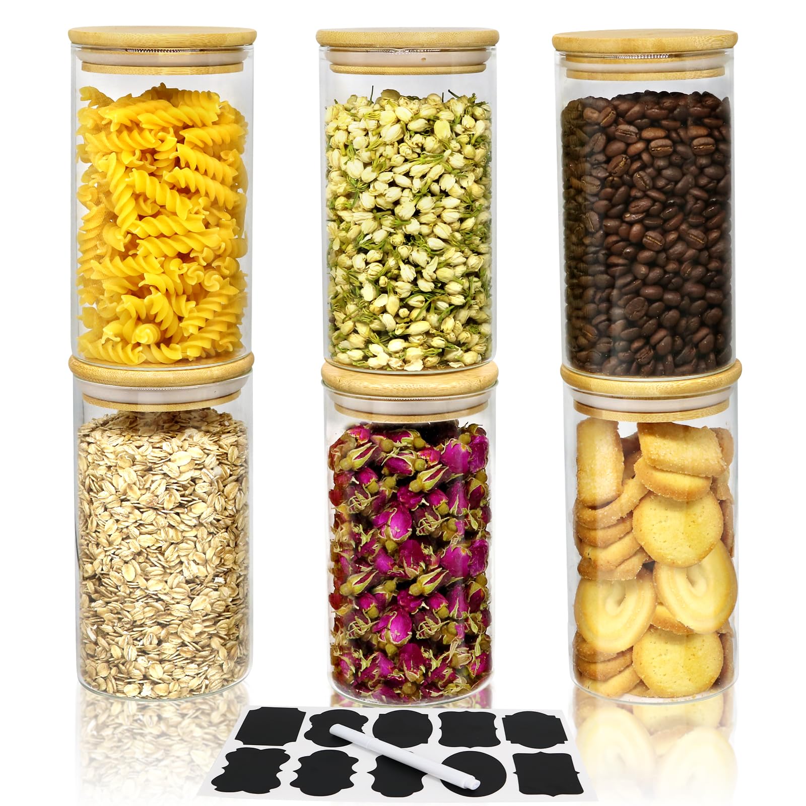 Hoanra 25Oz Glass Jars With Airtight Bamboo Lids And Labels, Glass Food Storage Containers For Kitchen Pantry Organization For C