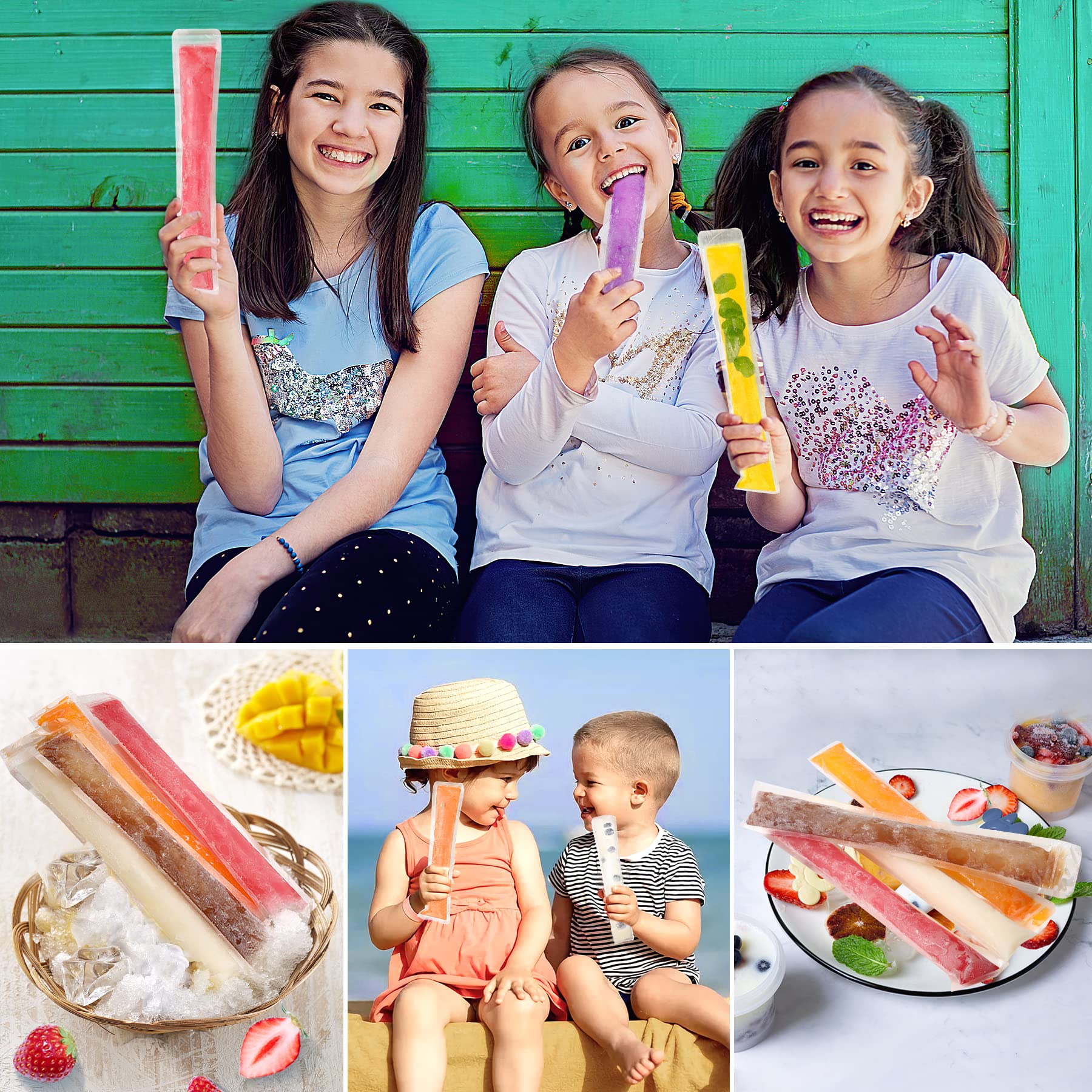 Febsnow 120 Disposable Ice Popsicle Mold Bags Freezer Tubes With Zip Seals For Healthy Snacks,Yogurt Sticks,Juice & Fruit Smooth