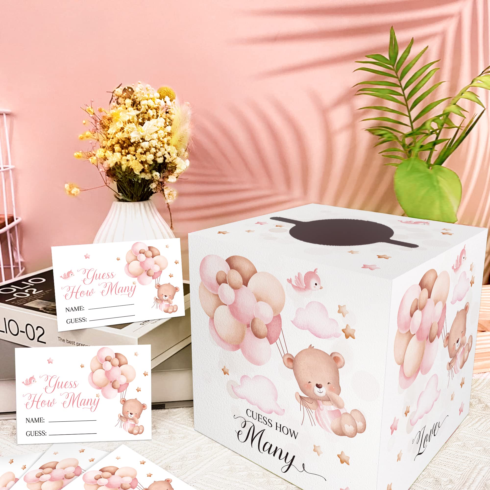 Azbuk Balloon Bears Baby Shower Game Cards With Box, Guess How Many, Baby Shower Game With Box And 50 Guessing Cards, Baby Showe