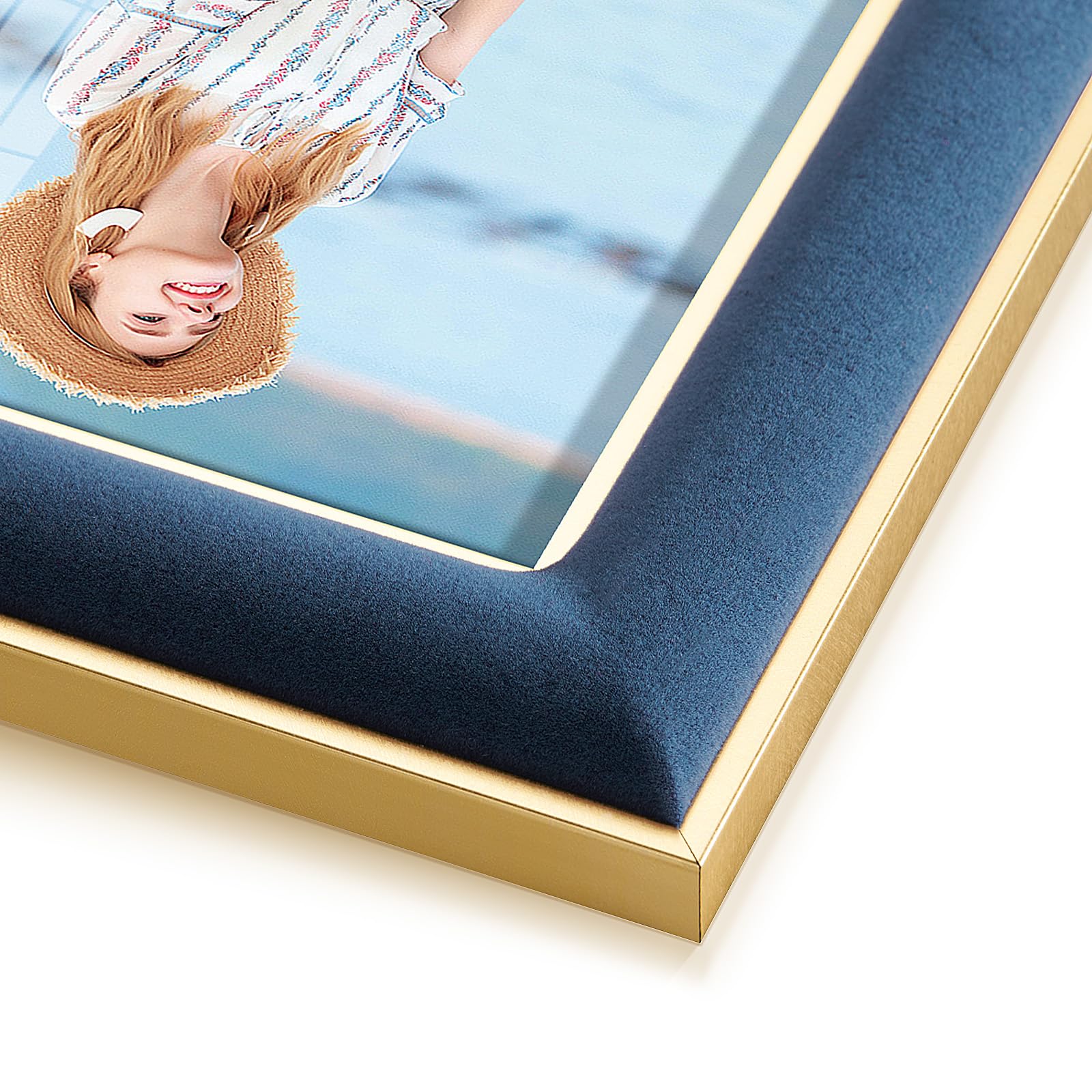 KSROECUD 8.5x11 Velvet Picture Frame with 2 Openings 5x7 Pictures, HD Real Glass Navy Blue Velvet Photo Frame with Black White B