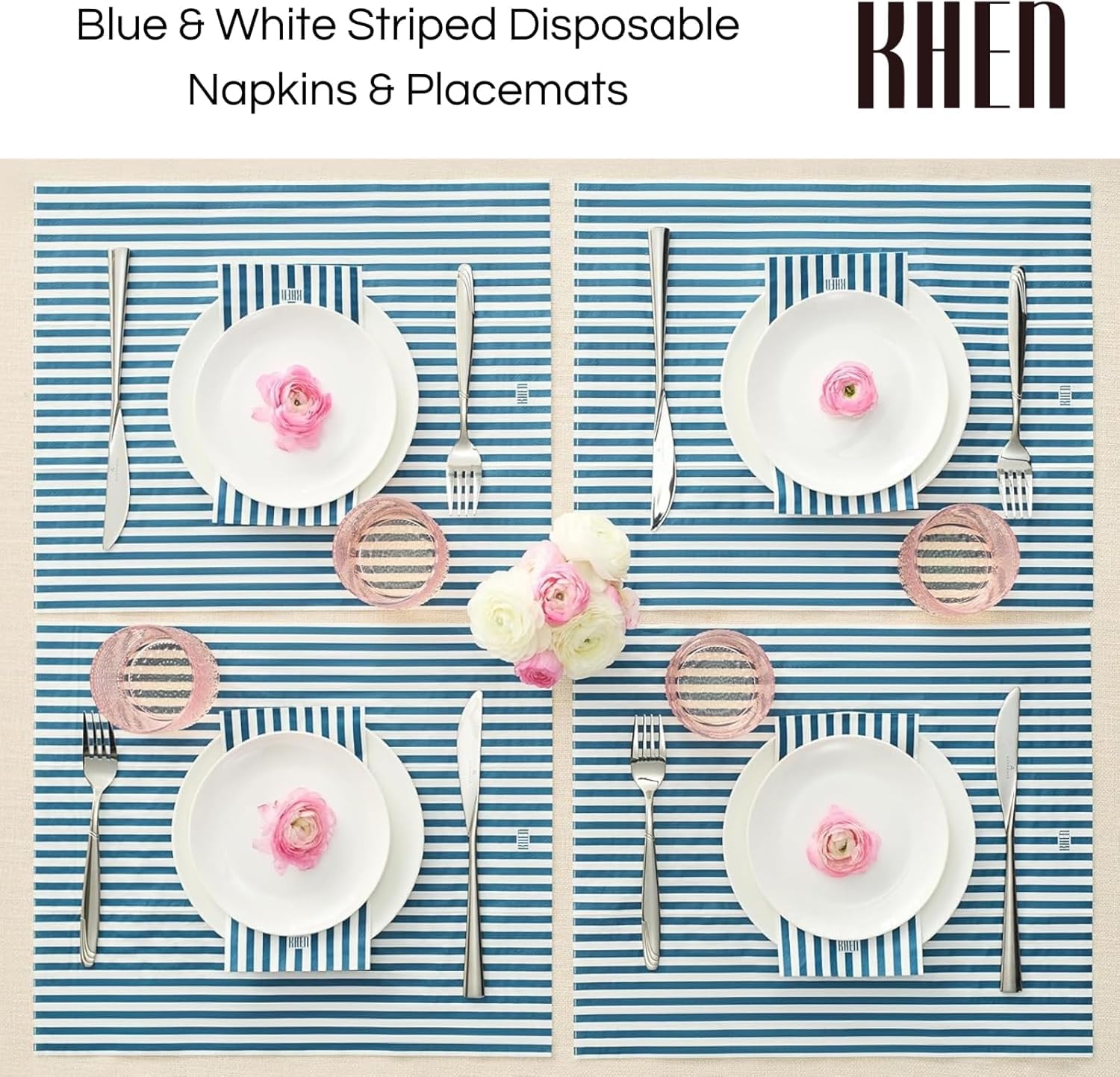 Tonal Striped Disposable Napkin Blue Set of 50 Pieces