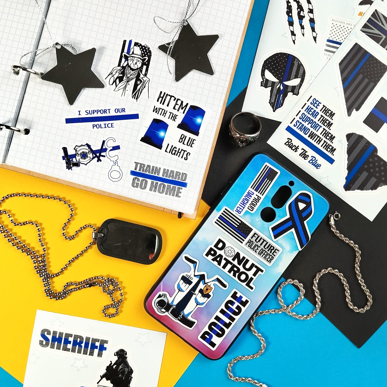 100Pcs Law Enforcement Stickers  Law Enforcement Support Decals  Law Enforcement Accessories  Law Enforcement Gifts  Thin Blue Line Stickers  Thin Blue Line Flag Stickers  Blue Line Gifts  Decorations