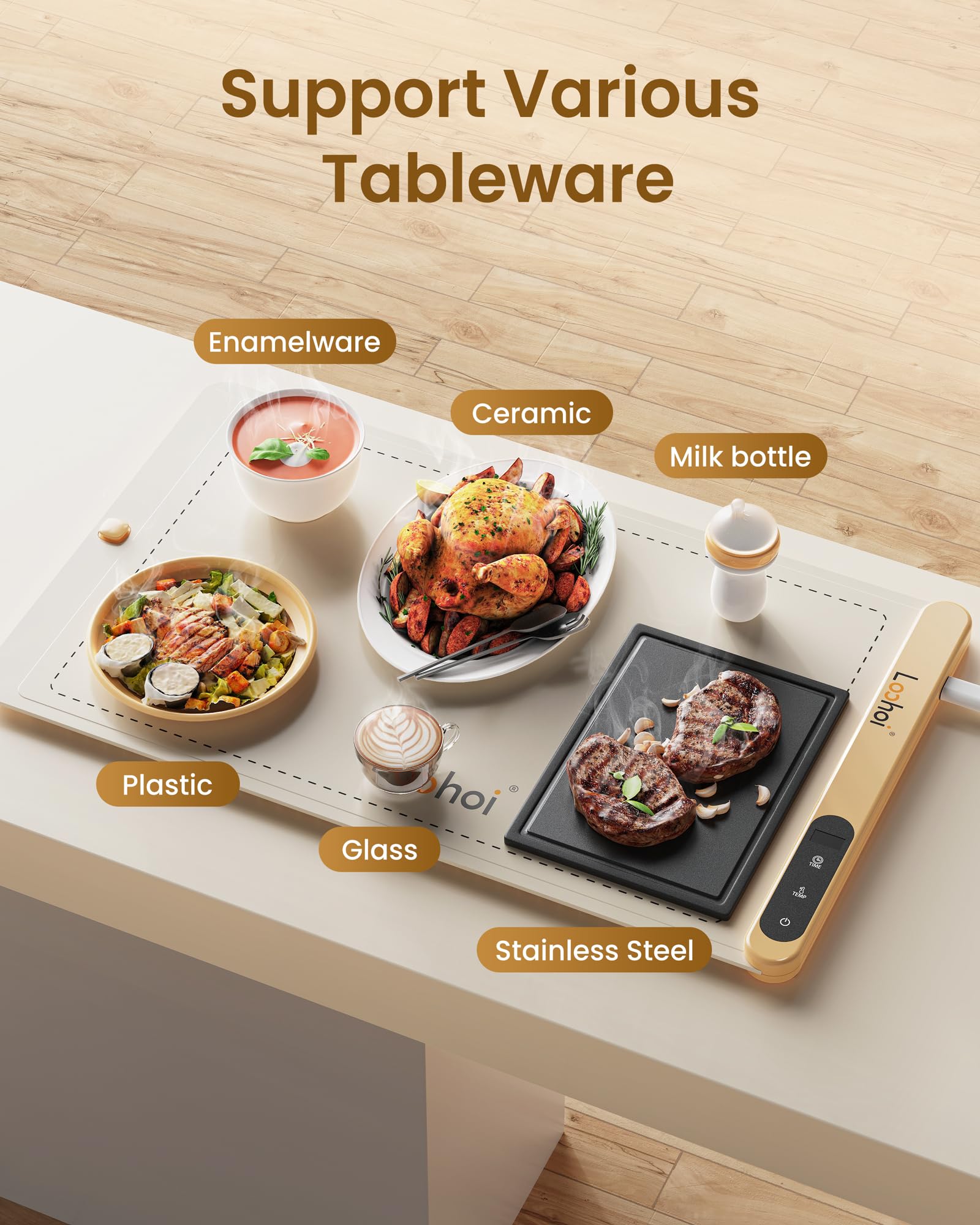 Loohoi Food Warming Mat,Full Surface Heating Electric Warming Tray With 6 Temperature Settings & Fast Heating, Silicone Roll Up