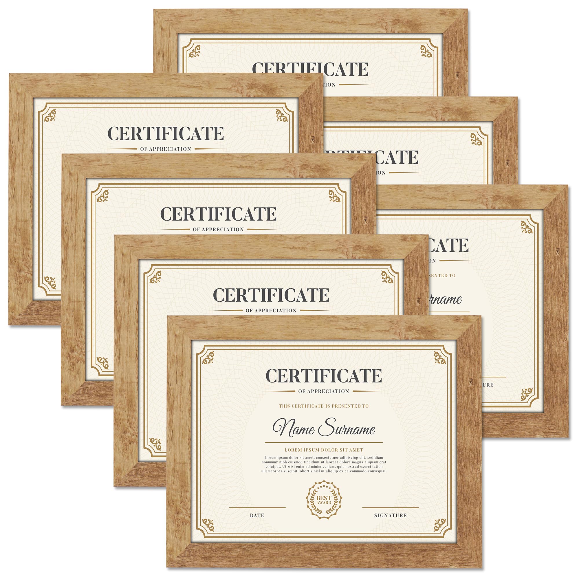 PETAFLOP Picture Frame 8.5x11 Rustic Certificate Frames Wall Tabletop Display Horizontally or Vertically, 7 Pack