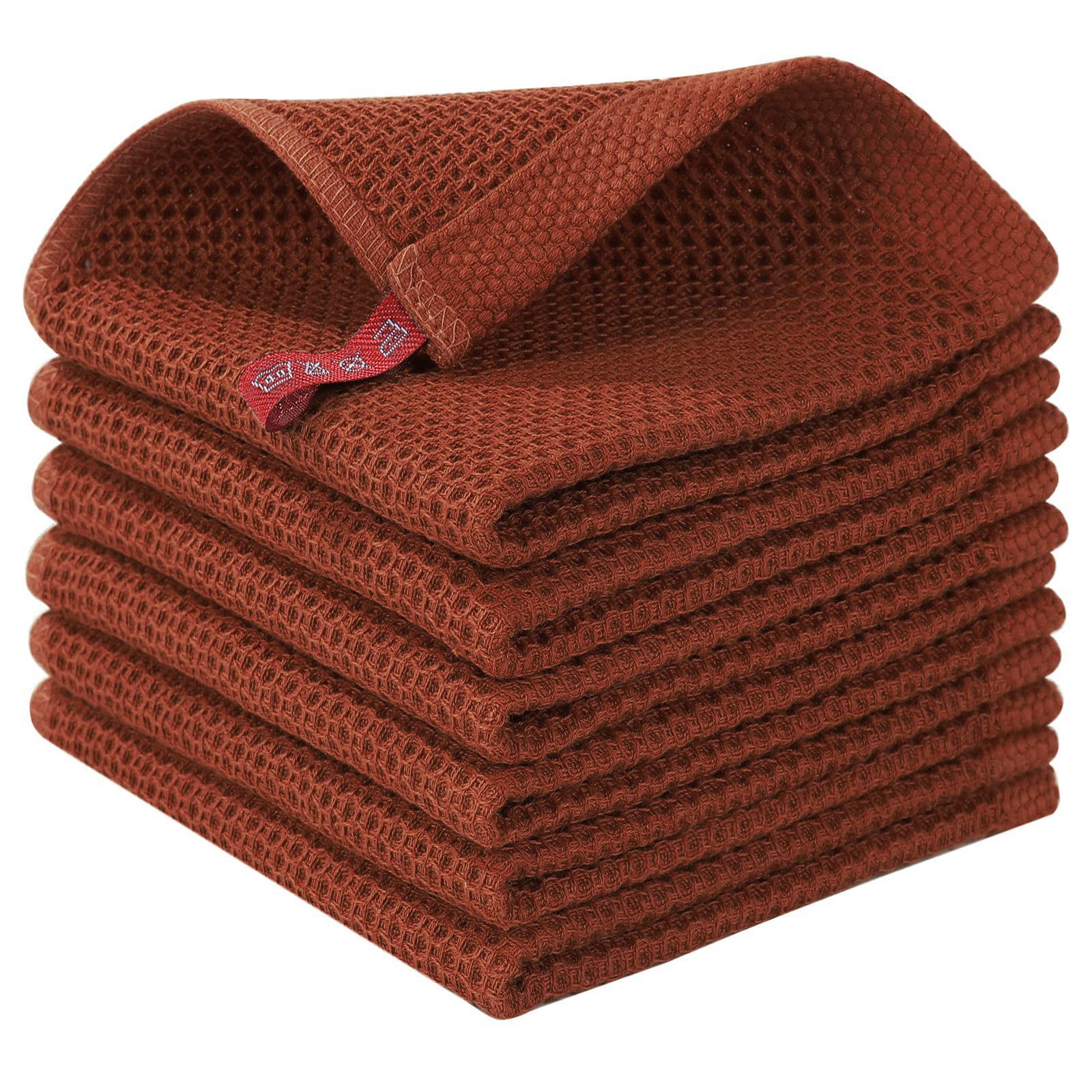 Homaxy 100% Cotton Waffle Weave Kitchen Dish Cloths, Ultra Soft Absorbent Quick Drying Dish Towels, 12X12 Inches, 6-Pack, Rust