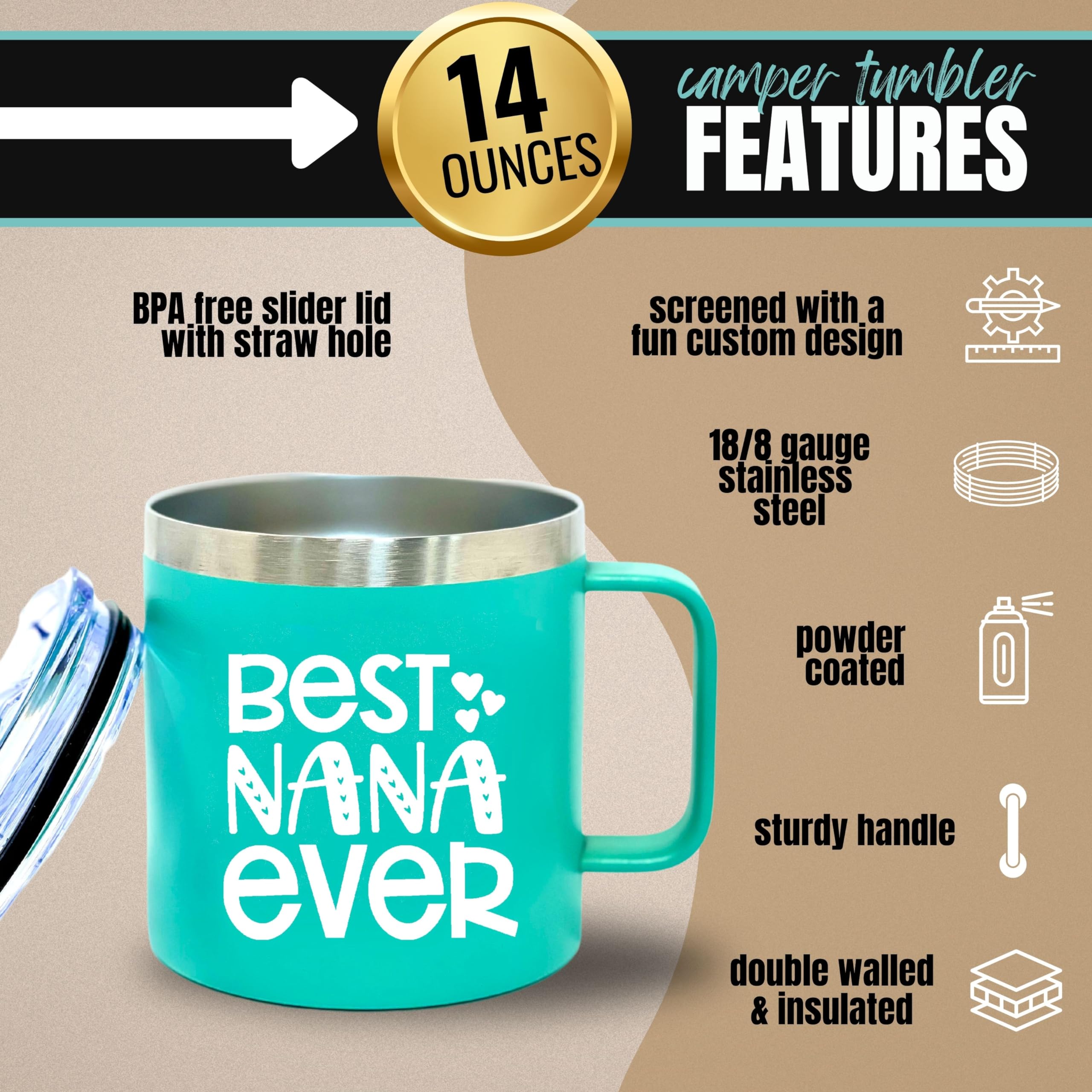 Nana Gifts From Grandkids - Nana Tumbler, Nana Mug, Nanas Cup - Best Nana Ever Coffee Mugs - Great Presents For Christmas, Happy