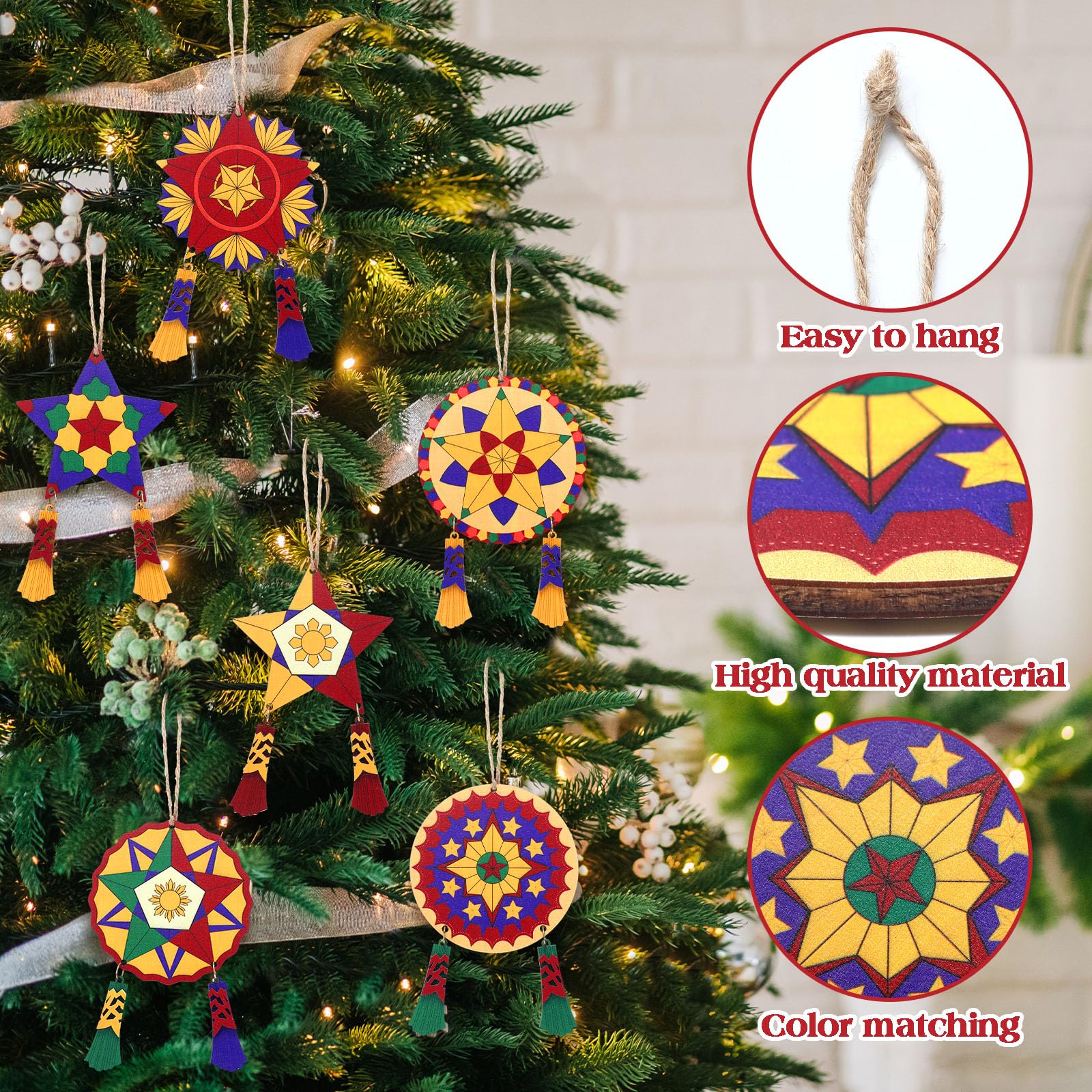 Daifunli 24 Pcs Philippine Christmas Tree Parol Ornaments Wooden Parol Lantern Filipino Christmas Decorations Philippine Gift Tr