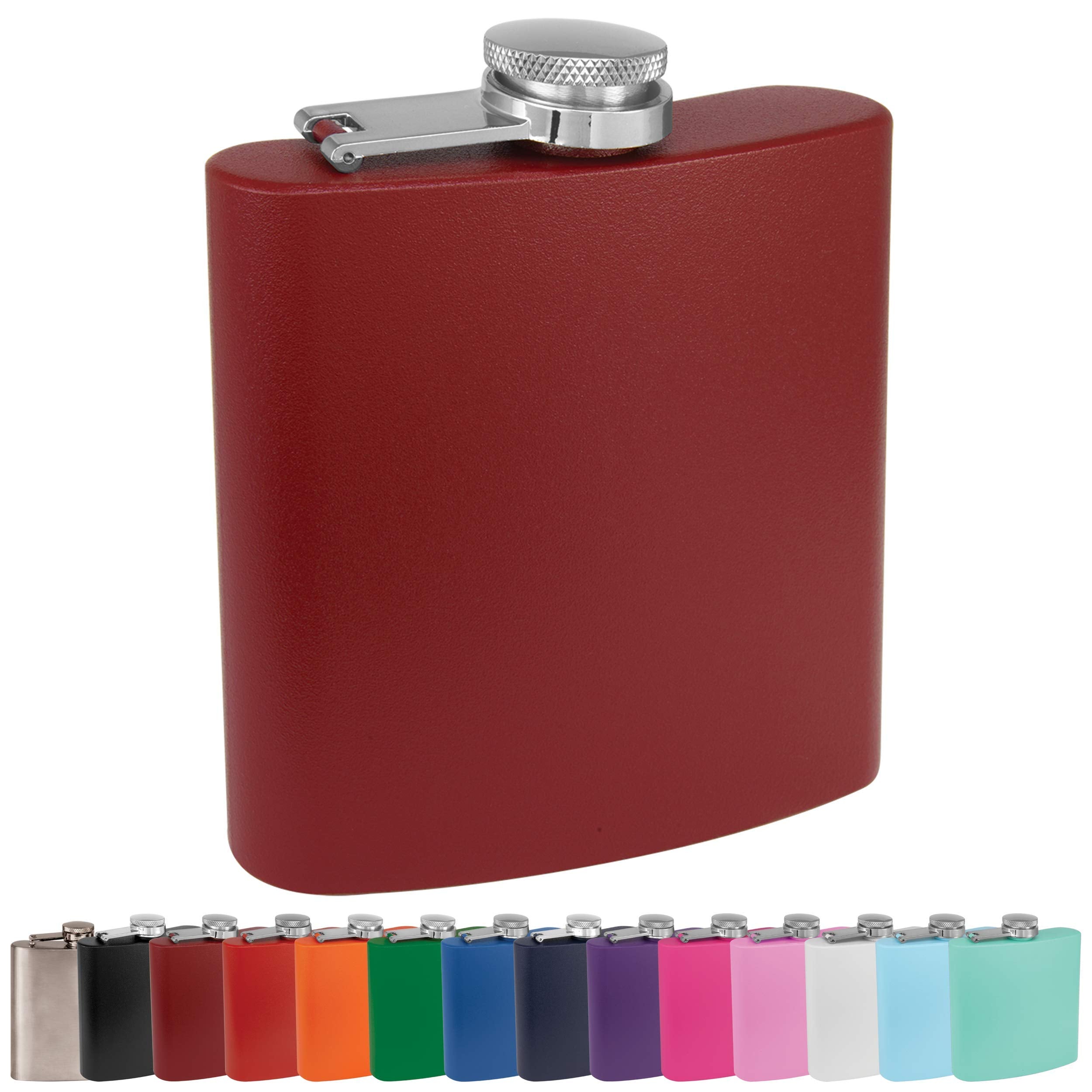 Clear Water Home Goods - 6 Oz Powder Coated Stainless Steel Hip Flask - Wedding Party - Groomsman - Bridesmaid (Matte Maroon Fla