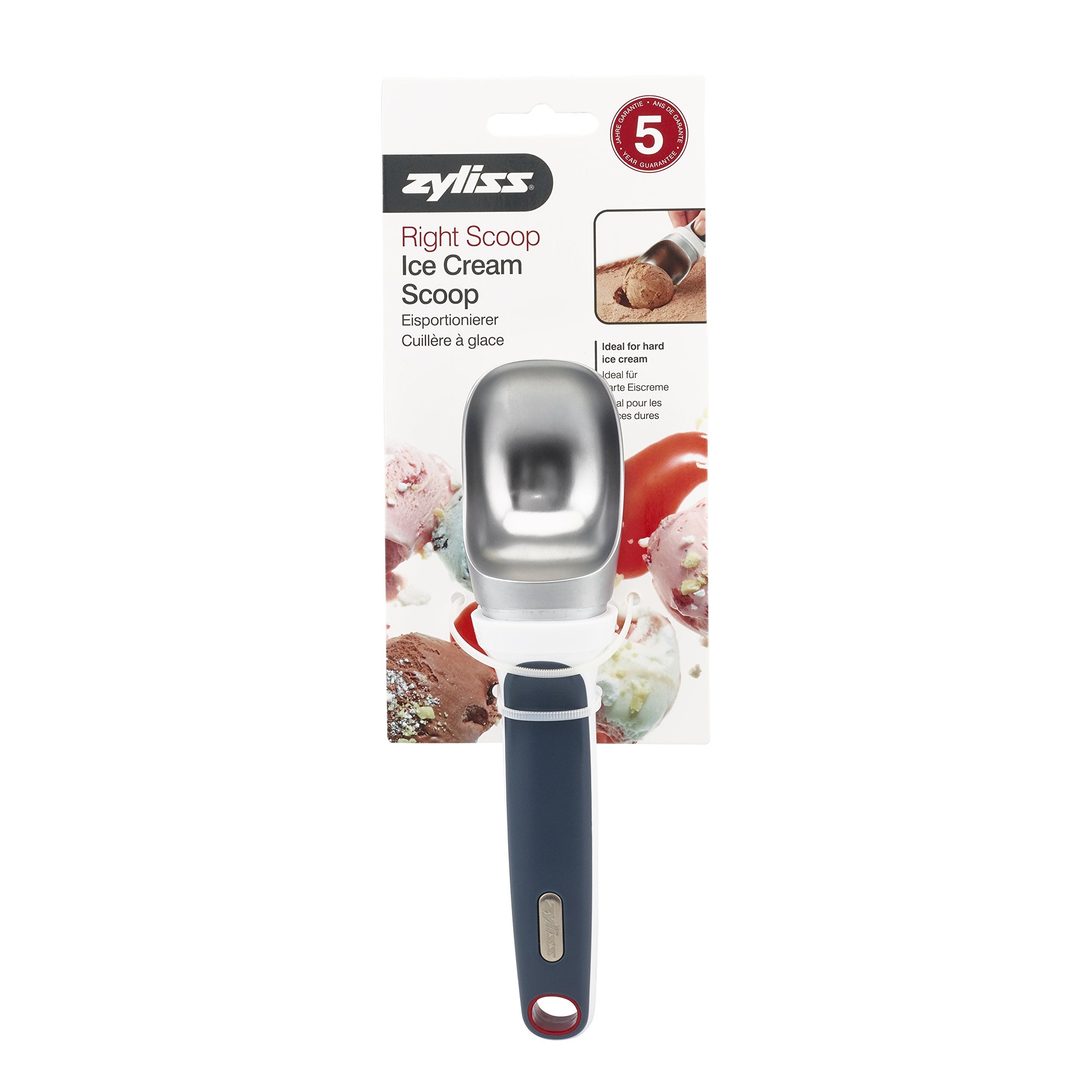 Zyliss E980087 Ice Cream Scoop, 18.5cm/7.25in, Aluminium, Grey, Scoop for Ice Cream/Gelato/Clotted Cream/Sorbet/Mashed Potato, D