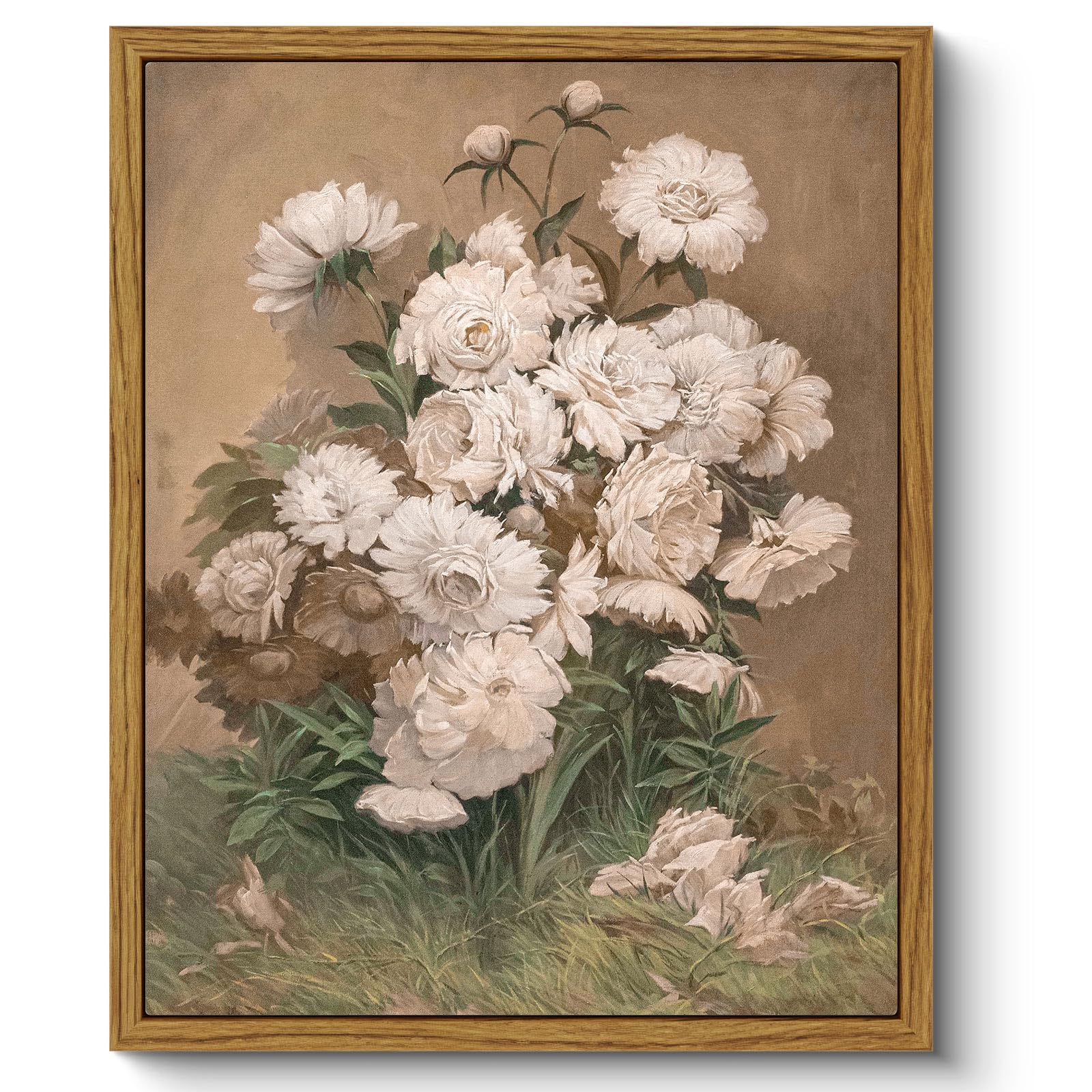 Arpeotcy Framed Canvas Wall Art Decor, 8X10Inch, Farmhouse Peonies Flower Kitchen Wall Decor, Rustic Art Prints For Home Decor A