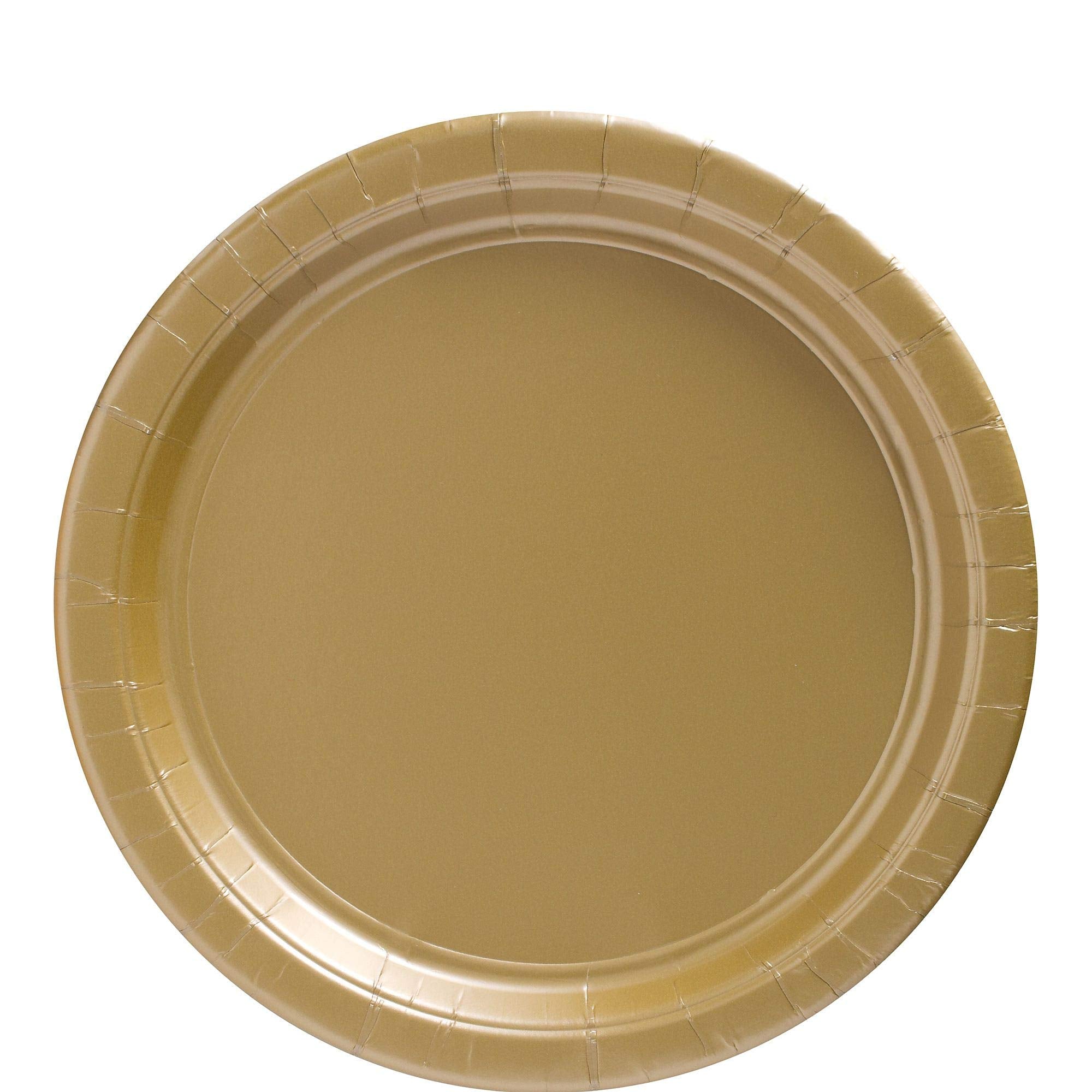 Amscan Gold Round Paper Plates - 8.5'' (50 Pc) - Sturdy & Eco-Friendly Party Essentials - Perfect For Celebrations & Events